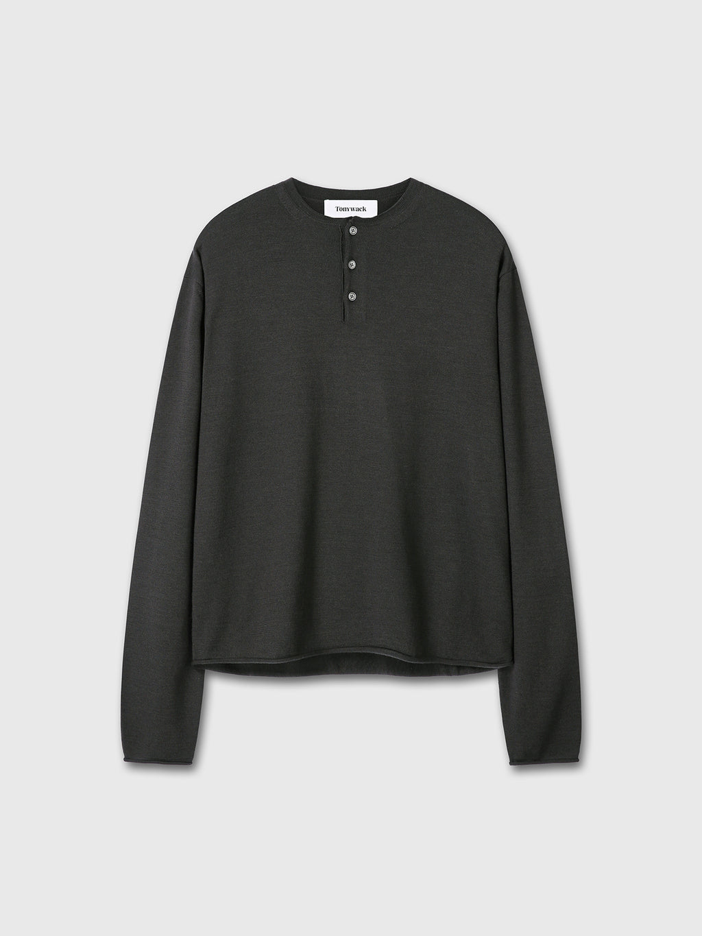 EXTRA FINE WOOL RAW HEM HENLEY NECK KNIT_ ANTHRACITE