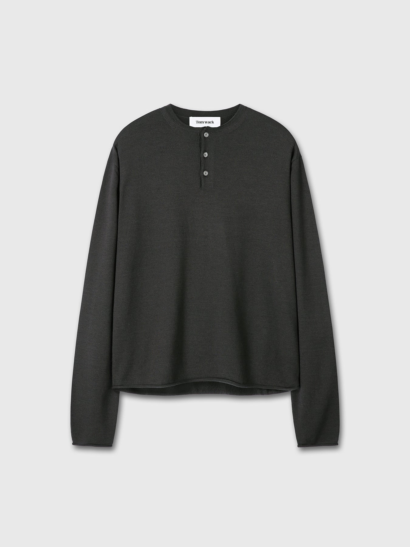 EXTRA FINE WOOL RAW HEM HENLEY NECK KNIT_ ANTHRACITE