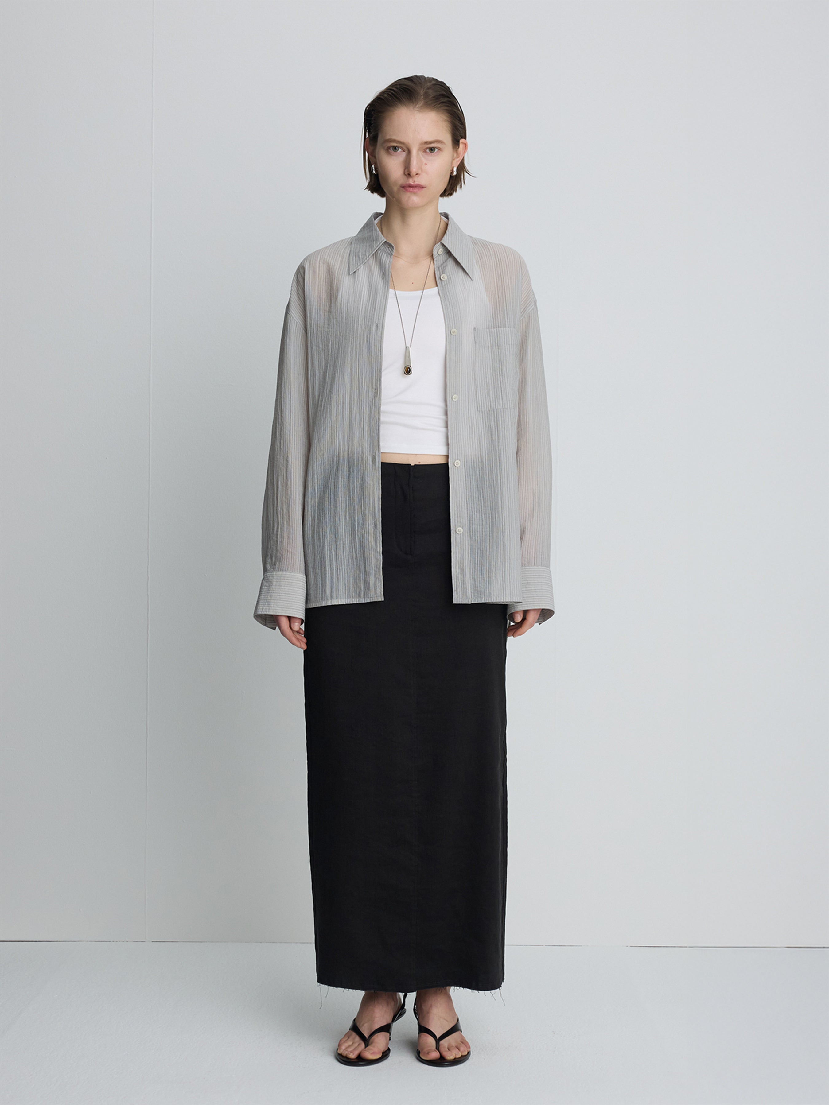 (W) LINEN RELAXED MAXI SKIRT_ VINTAGE CARBON