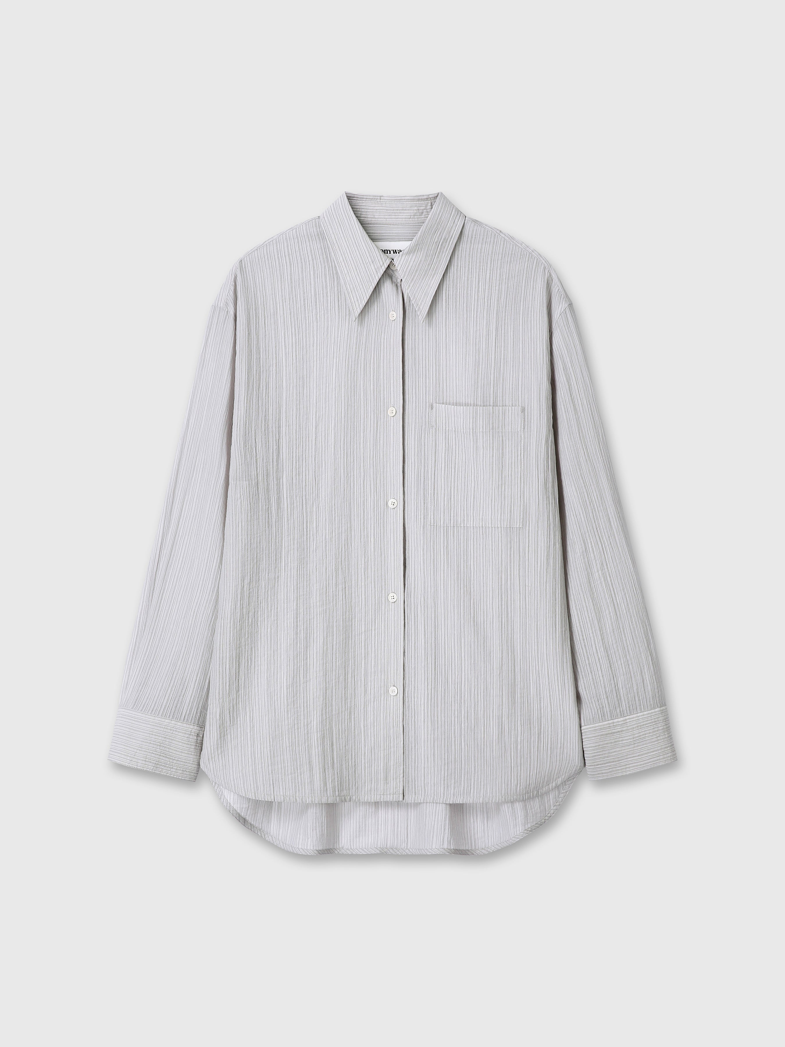 (W) LYOCELL OVERSIZED STRIPE SHIRT_ GREY
