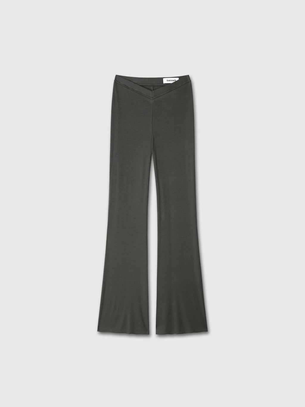 (W) TENCEL RIBBED FLARED PANTS_ OLIVE CHARCOAL