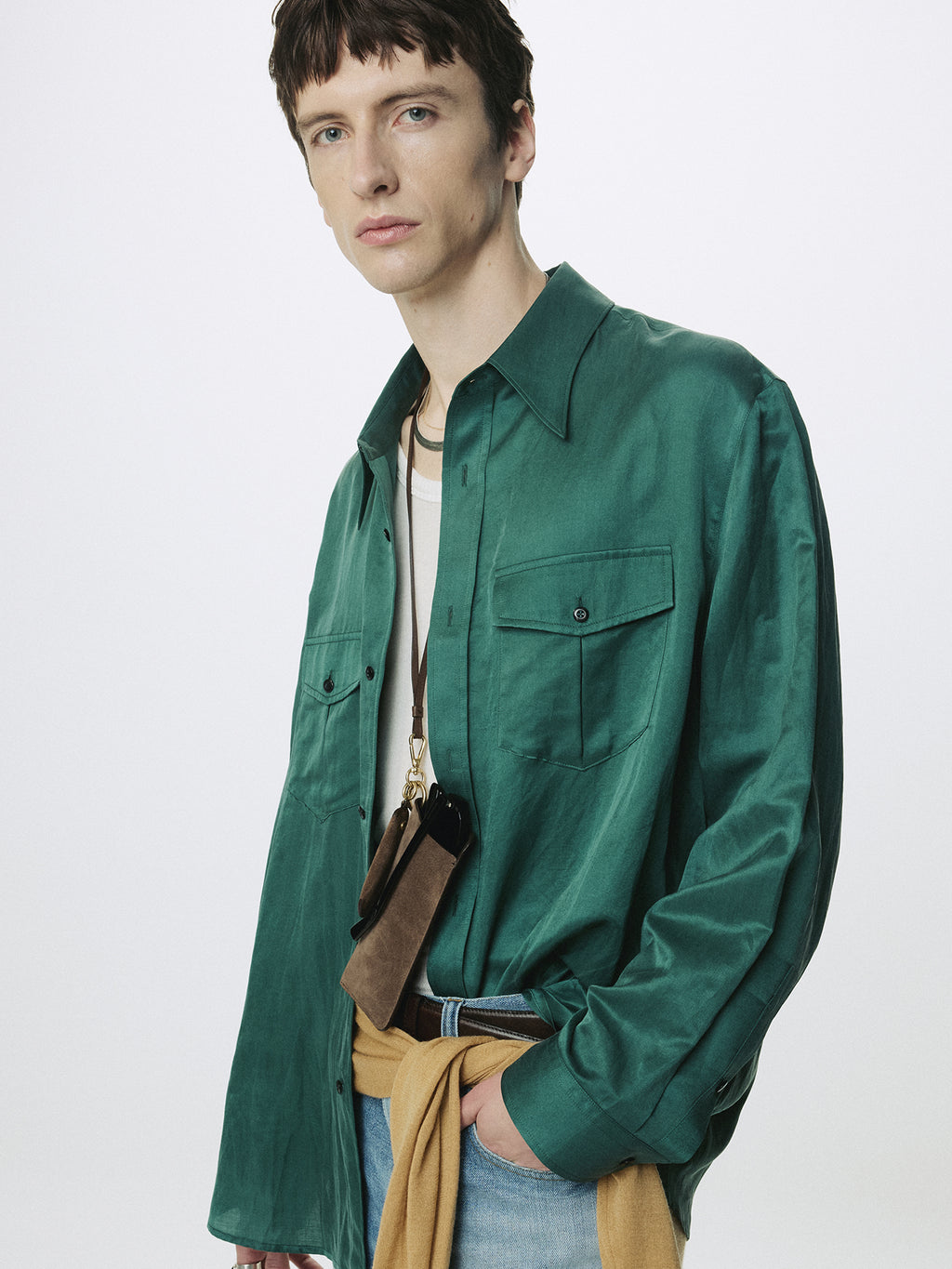 SILK COTTON DOUBLE POCKET SHIRT_ GREEN