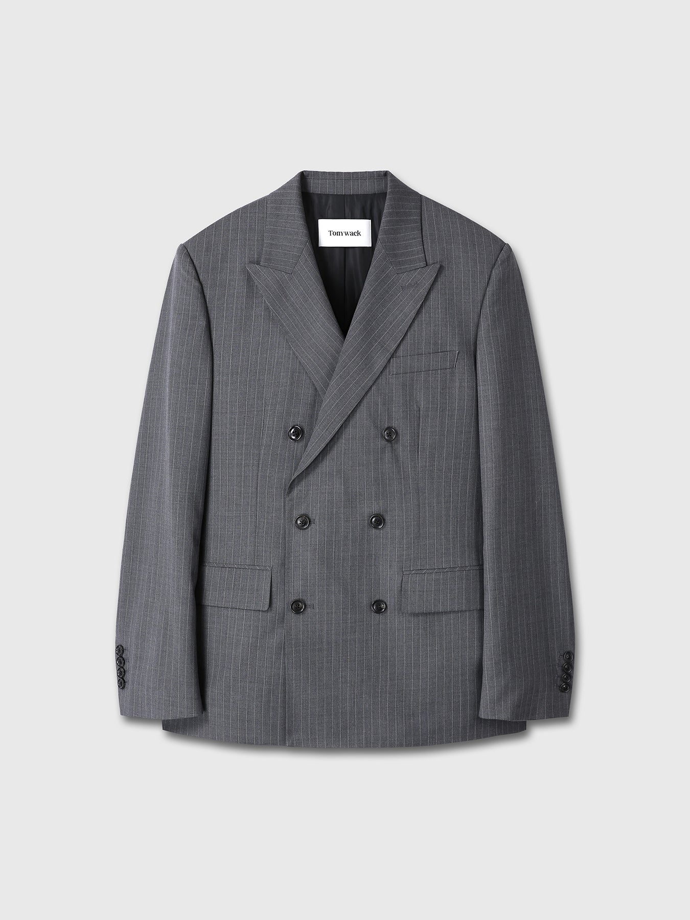 STRIPED WOOL DOUBLE-BREASTED TAILORED JACKET_ GREY STRIPE