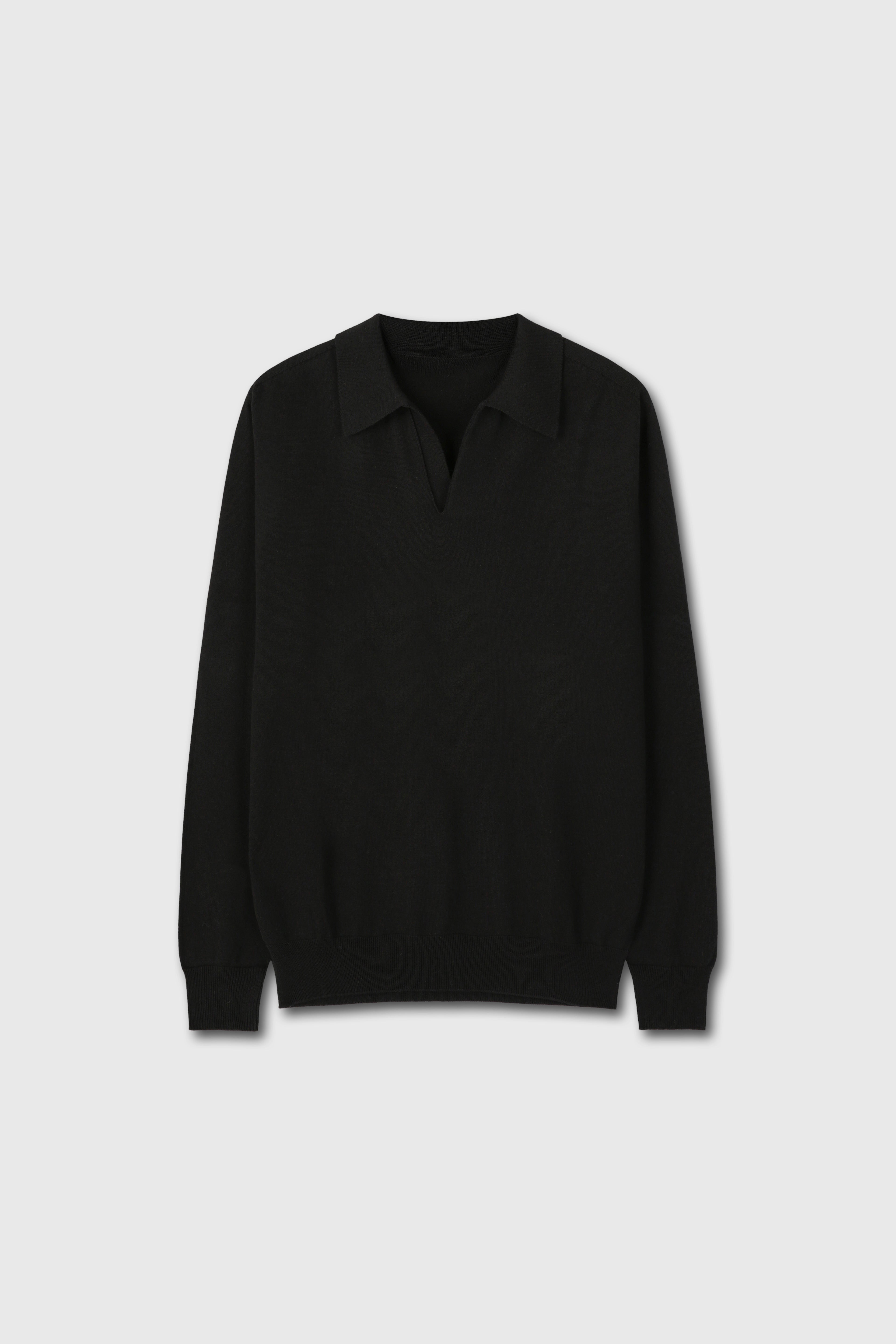High Count Whole Garment Saddle Neck Knit_ Black