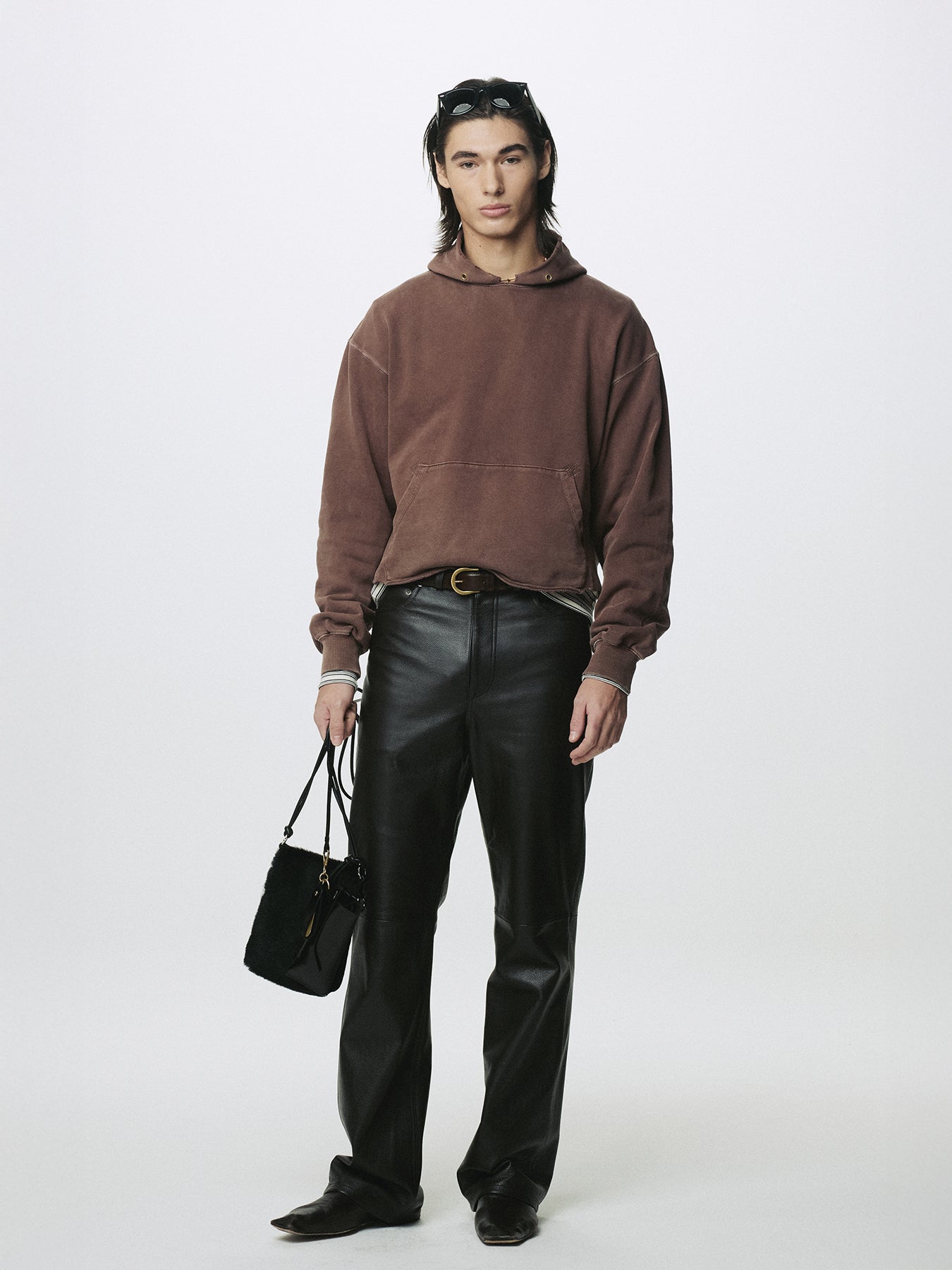 GARMENT DYED RAW EDGE HOODIE_ FADED RED