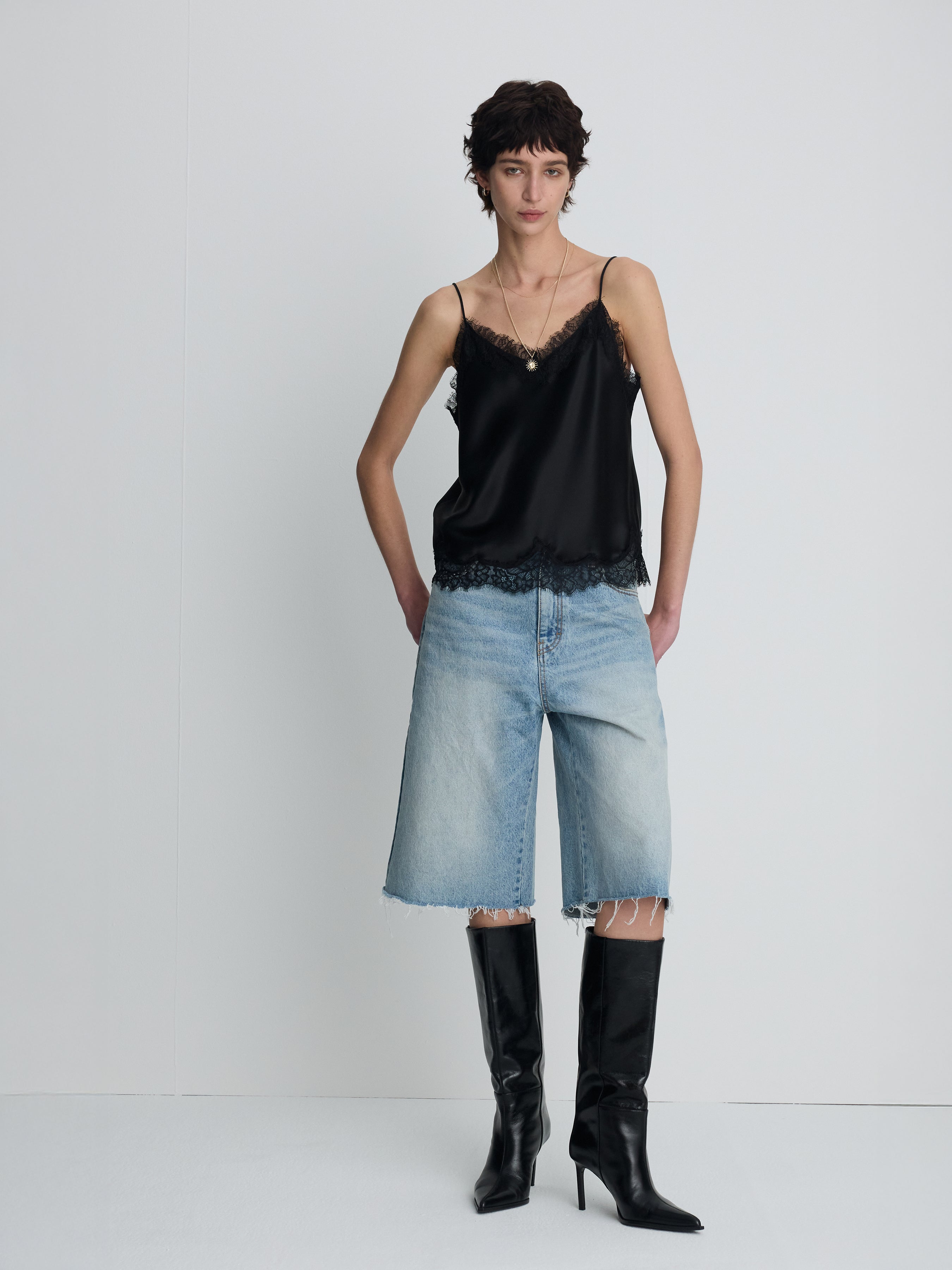 (W) SATIN LACE CAMISOLE_ BLACK