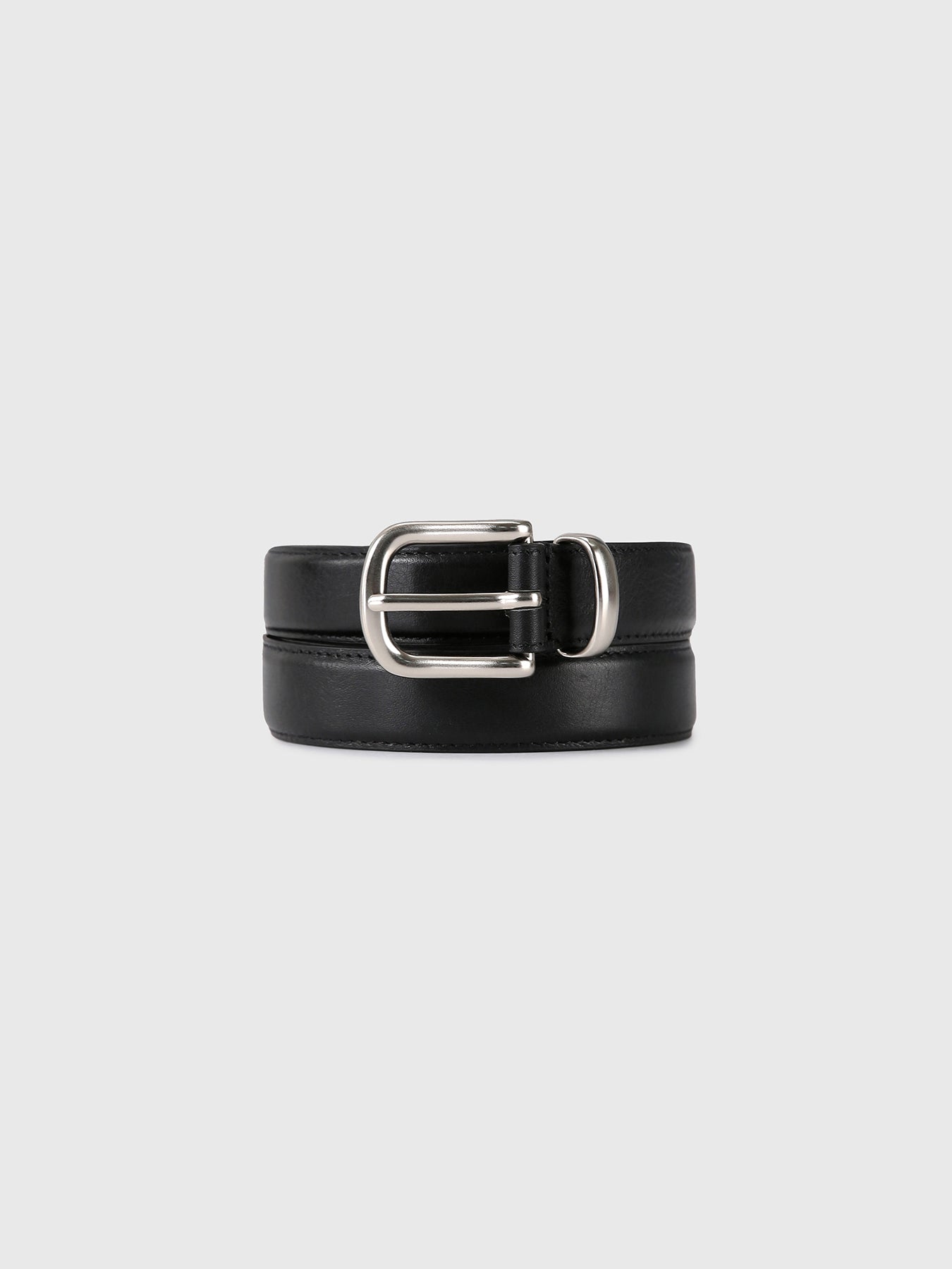 BRUSHED SILVER BUCKLE BELT_ BLACK