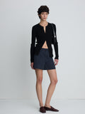 (W) SILK COTTON RIBBED BUTTON CARDIGAN_ BLACK