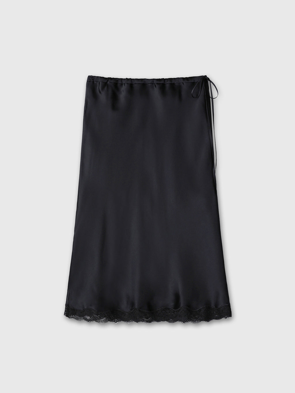 (W) SILK MIDI SKIRT_ BLACK