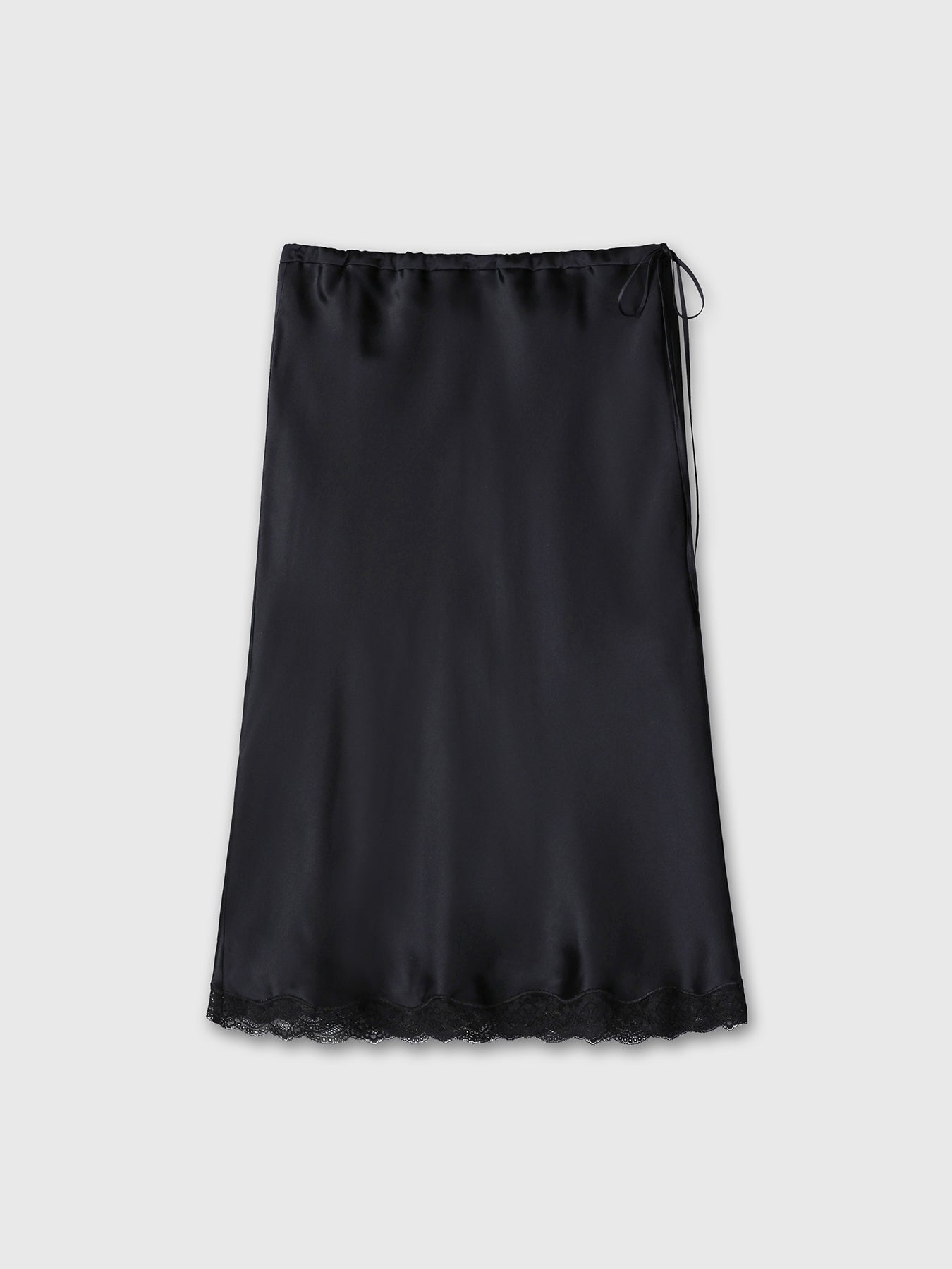 (W) SILK MIDI SKIRT_ BLACK