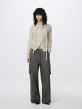 (W) COTTON DRAWSTRING CARGO TROUSERS_ PALE BROWN