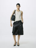 (W) LAMB LEATHER CARGO SHORTS_ BLACK