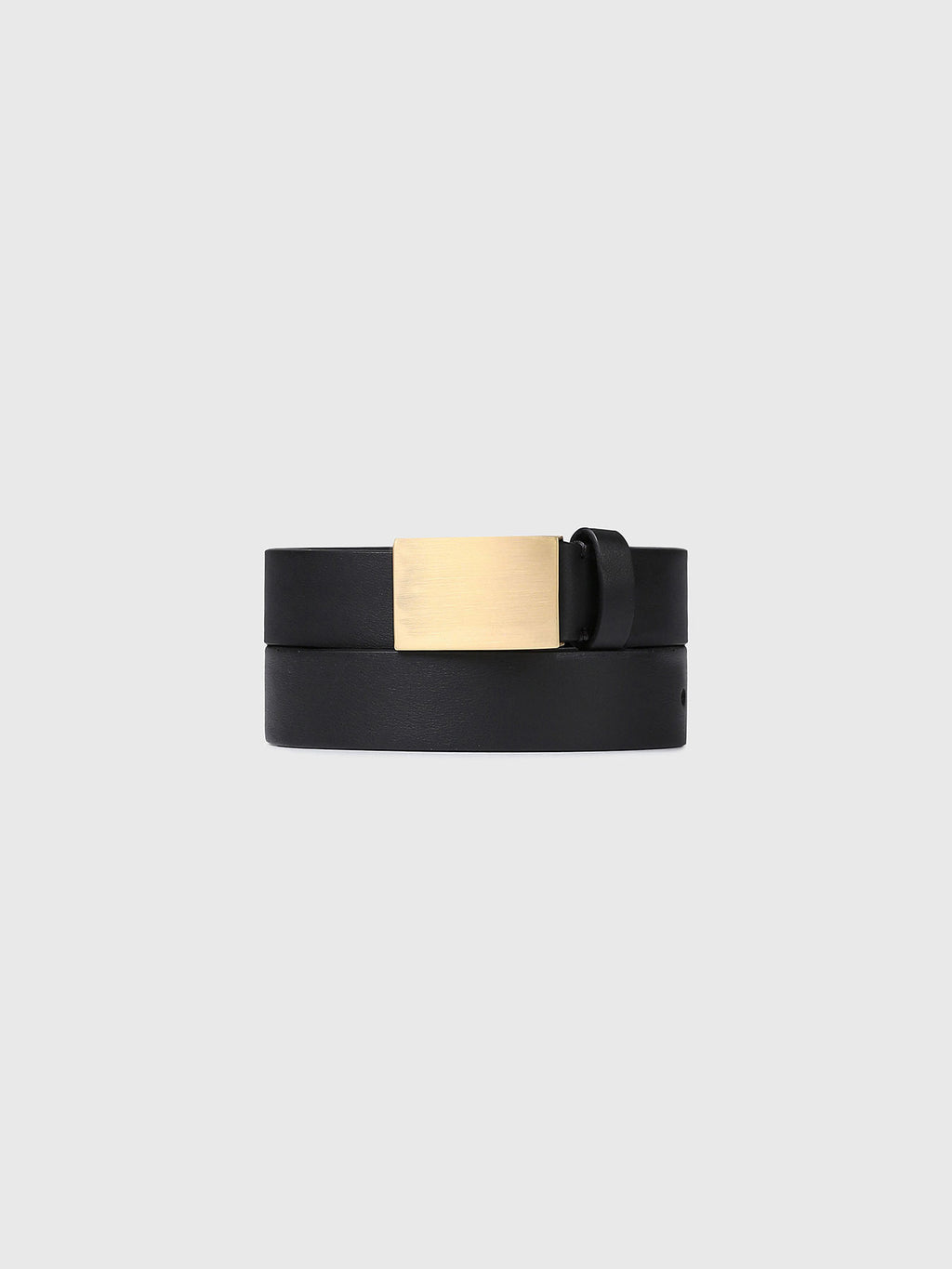 (W) GOLD TONE PLATE BUCKLE SMOOTH LEAHTER BELT_ BLACK
