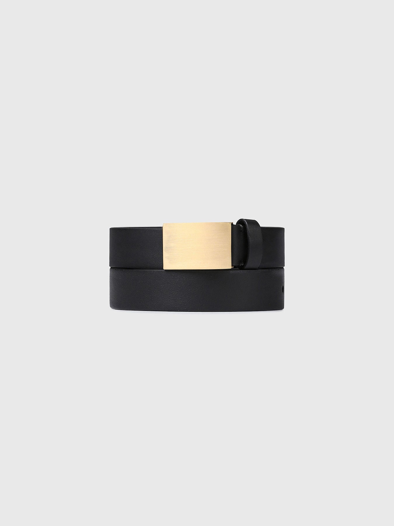 (W) GOLD TONE PLATE BUCKLE SMOOTH LEAHTER BELT_ BLACK