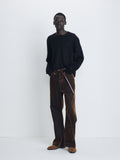 FLOCKED DENIM LOOSE FLARED PANTS_ BROWN