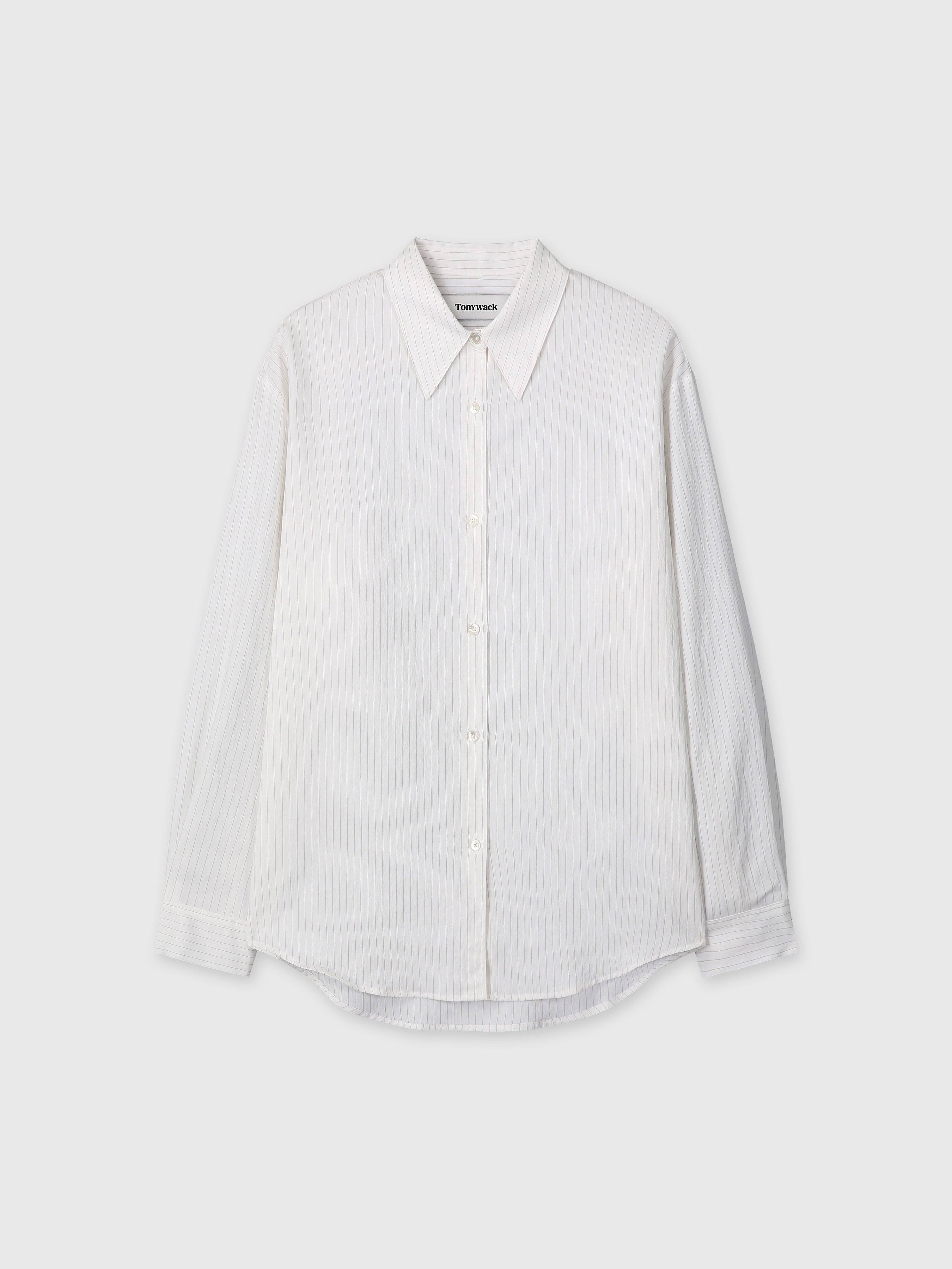 (W) AIRY STRIPED OVER SHIRT_ IVORY