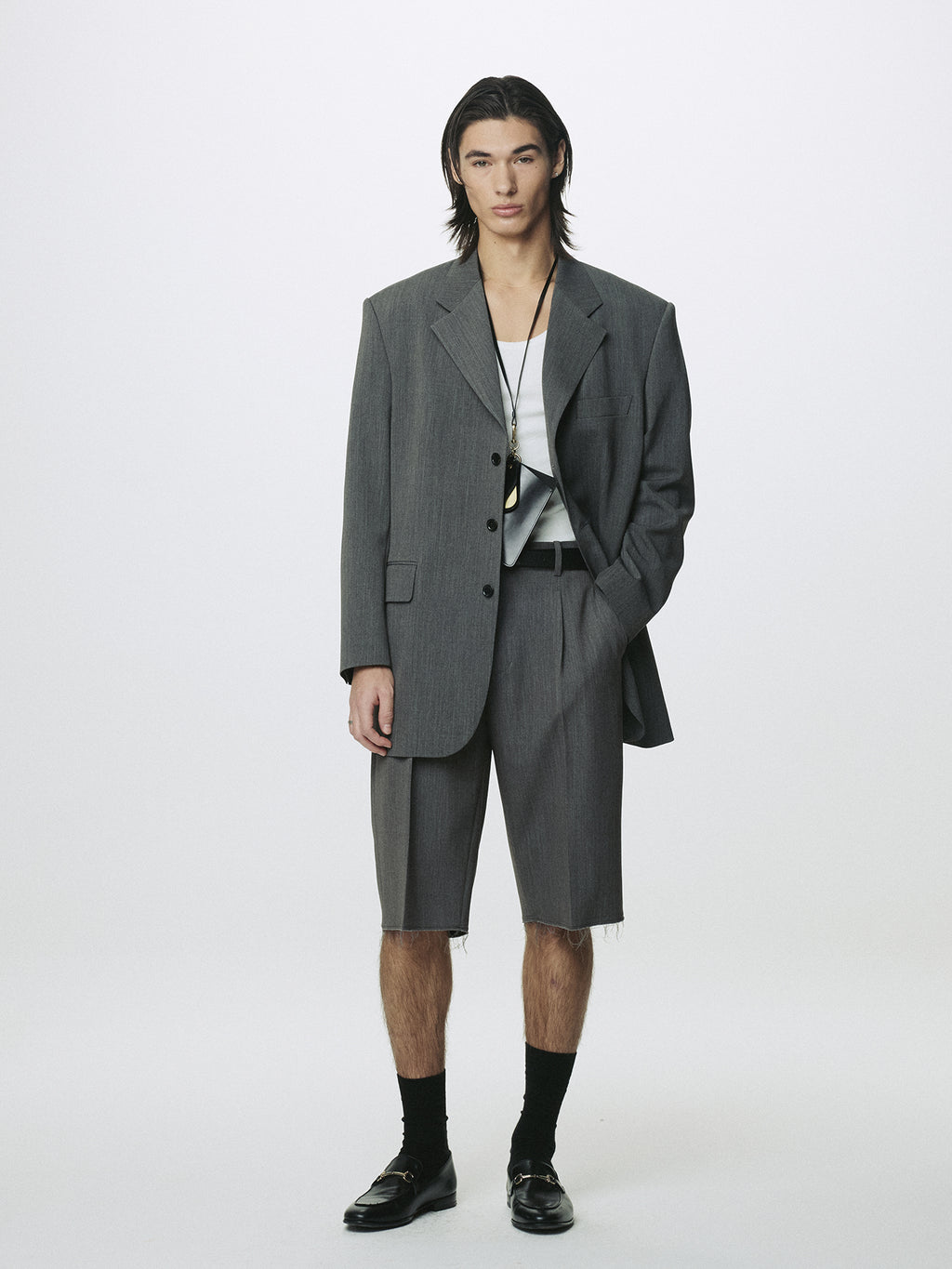 MELANGE WOOL OVERSIZED TAILORED JACKET_ MELANGE GREY