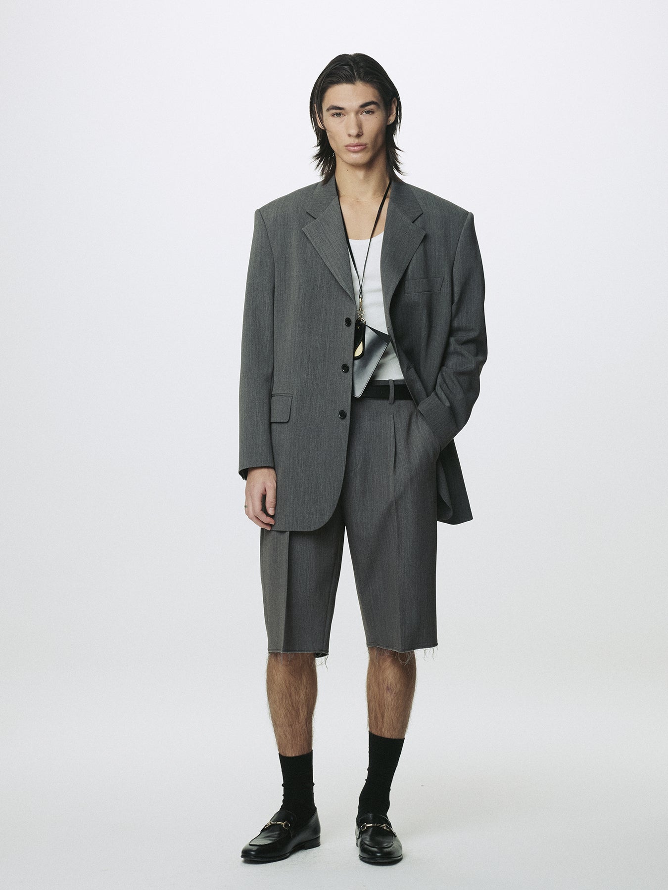 MELANGE WOOL OVERSIZED TAILORED JACKET_ MELANGE GREY