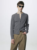 SUPER FINE MERINO WOOL RIBBED CARDIGAN_ CARBON GREY