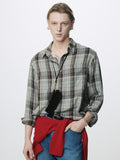 WASHED COTTON BLEND CHECK SHIRT_ GREY/BROWN