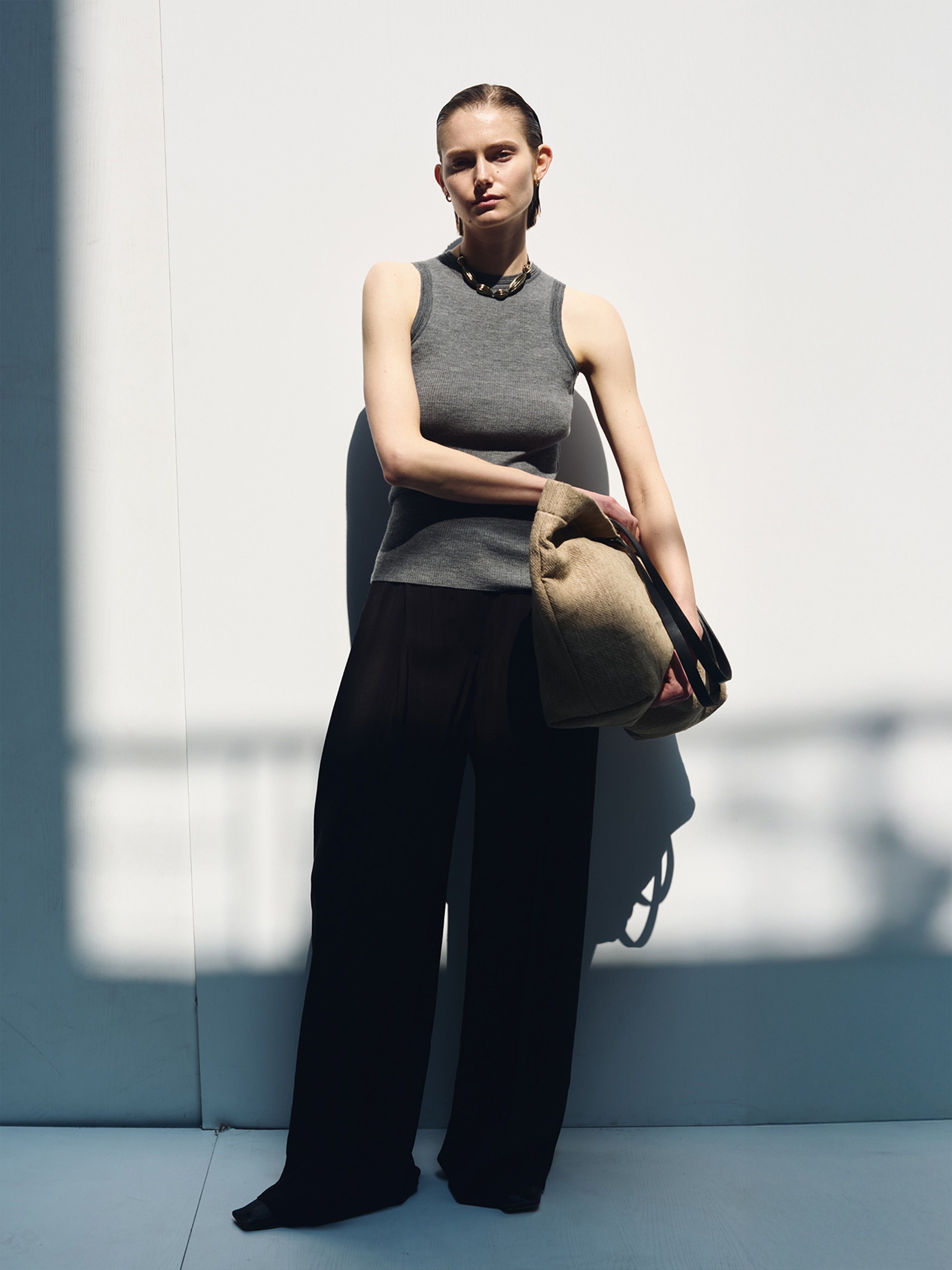 (W) WOOL CASHMERE RIBBED TANK TOP_ DARK GREY