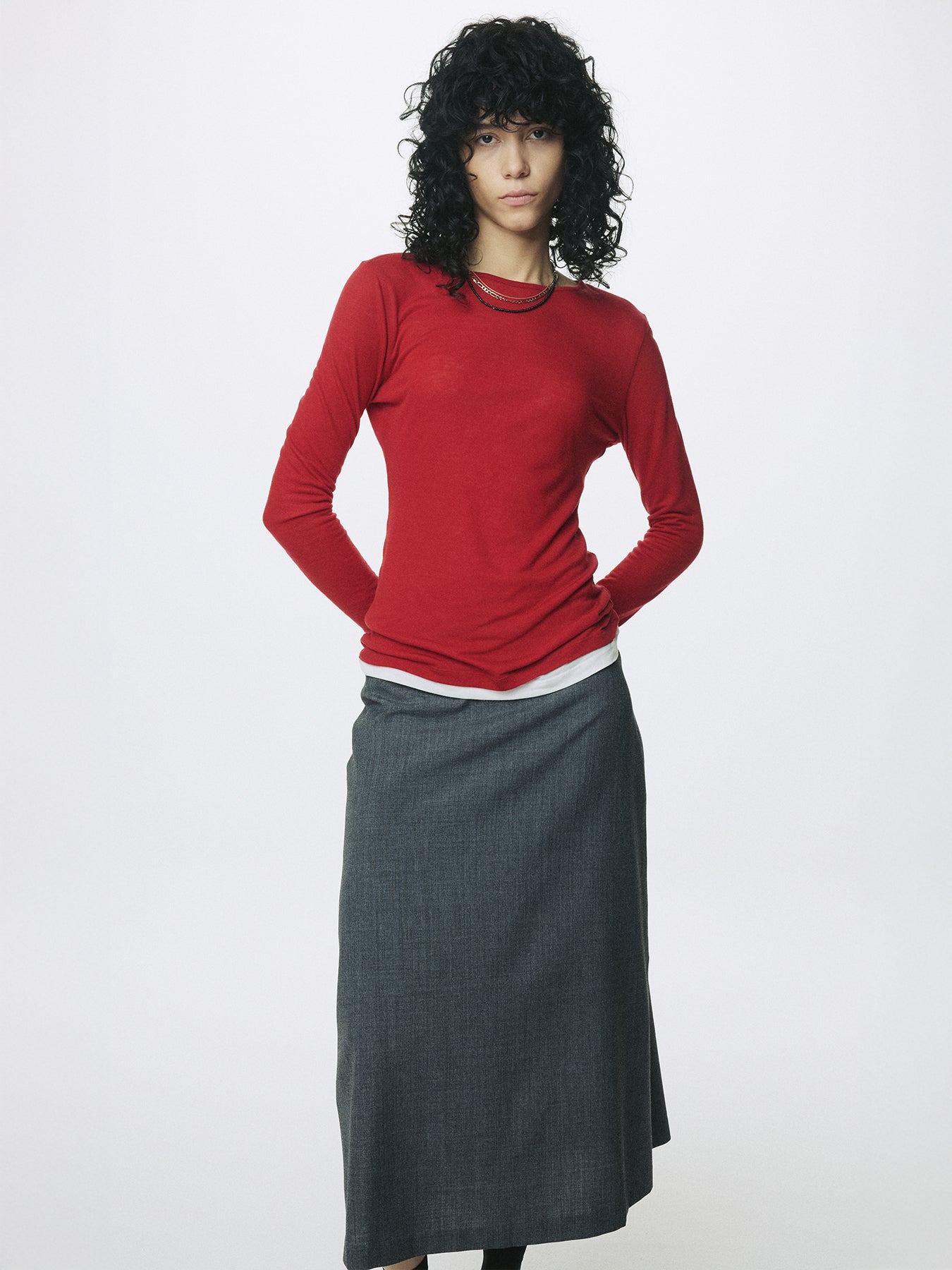 (W) WOOL MIDI SKIRT_ GREY