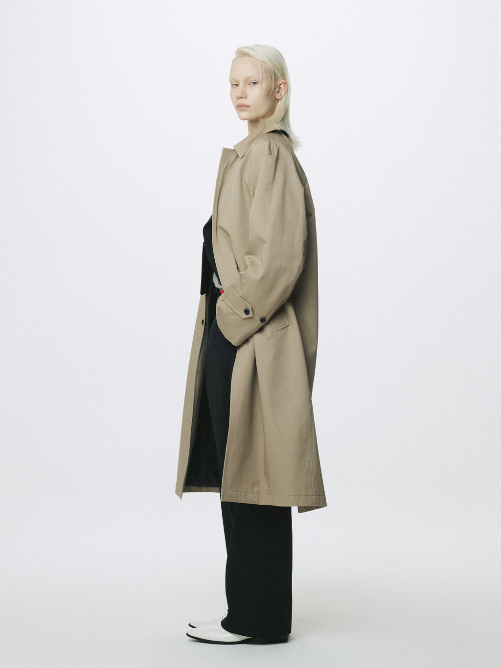 (W) COTTON DRILL SINGLE-BREASTED OVERCOAT_ BEIGE