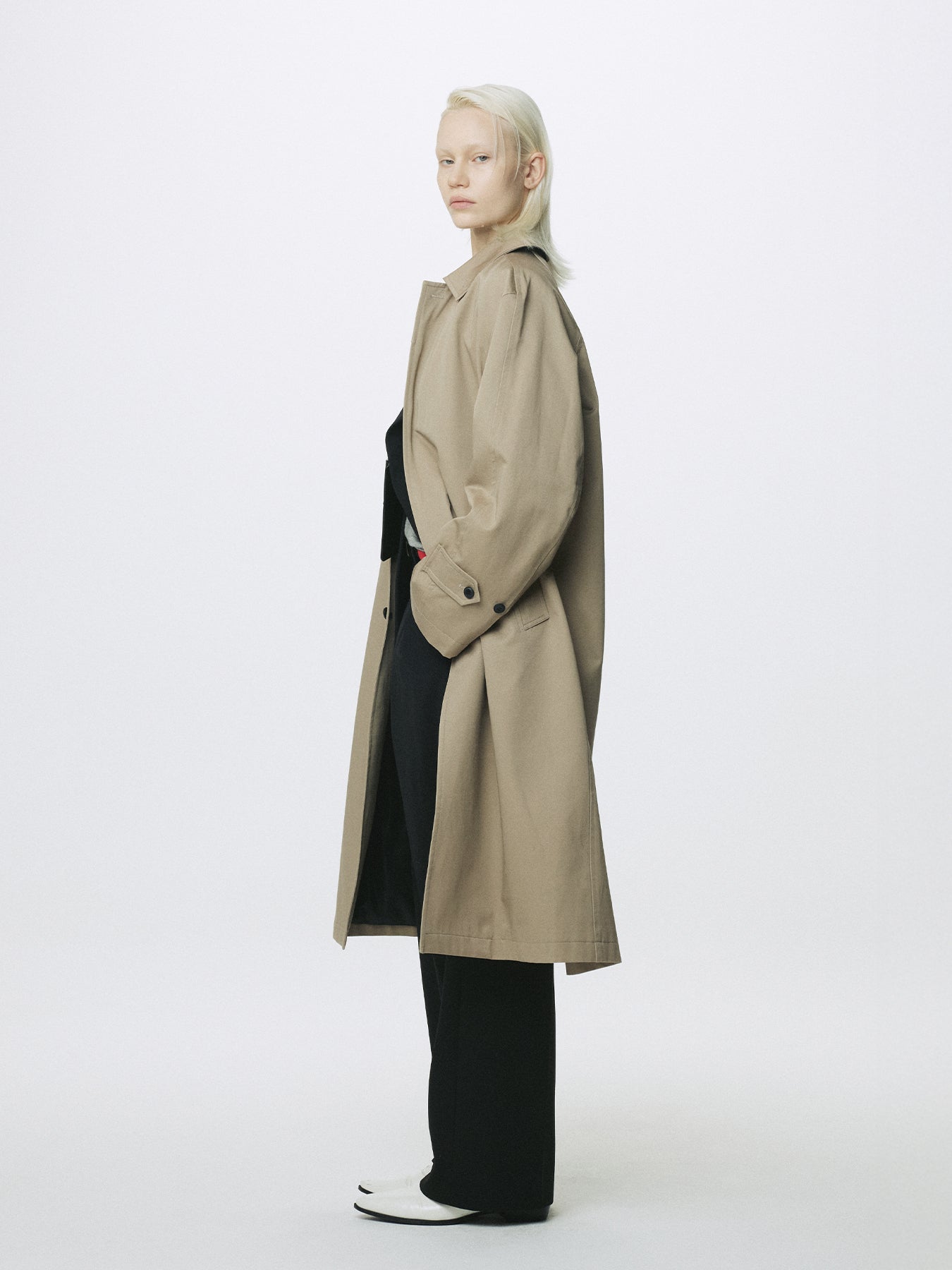 (W) COTTON DRILL SINGLE-BREASTED OVERCOAT_ BEIGE