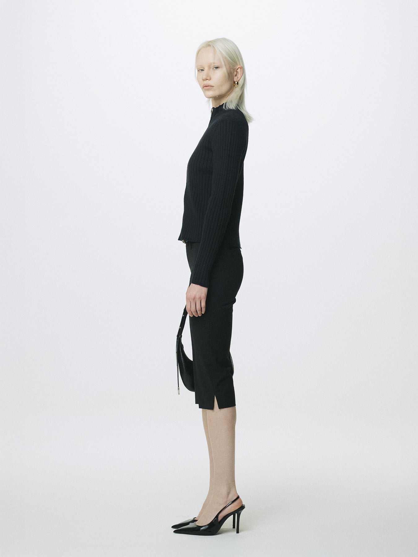 (W) COTTON RIBBED FULL ZIP-UP_ BLACK