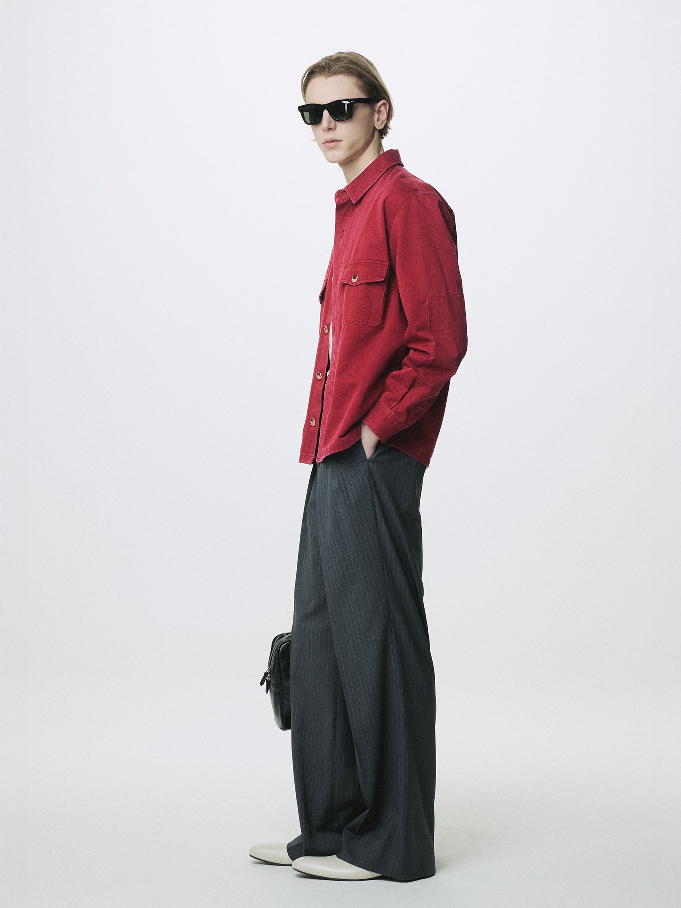 WASHED COTTON TWILL OVERSHIRT_ RED