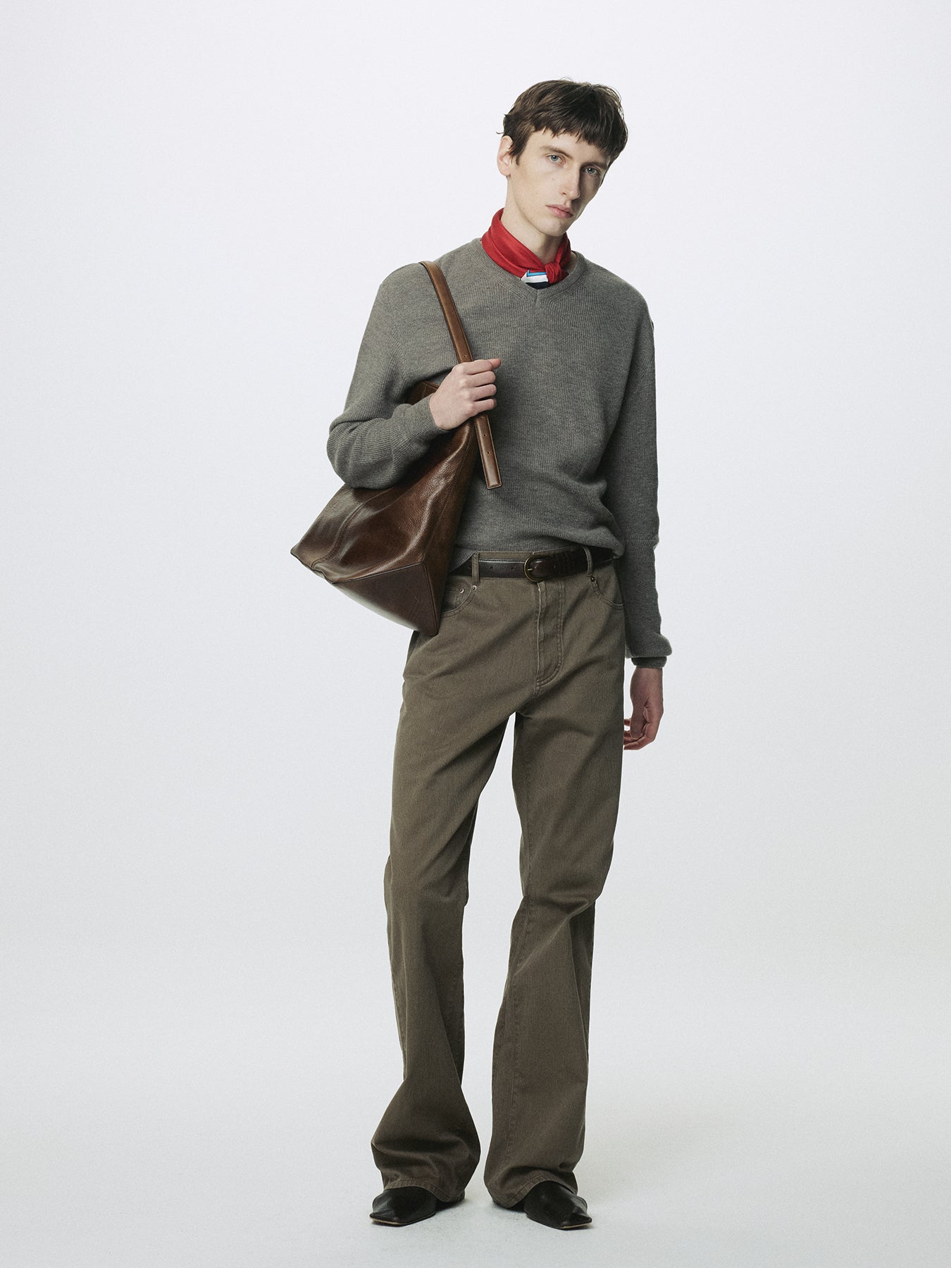 SUPER FINE WOOL COMMANDO V-NECK KNIT_ TAUPE MELANGE