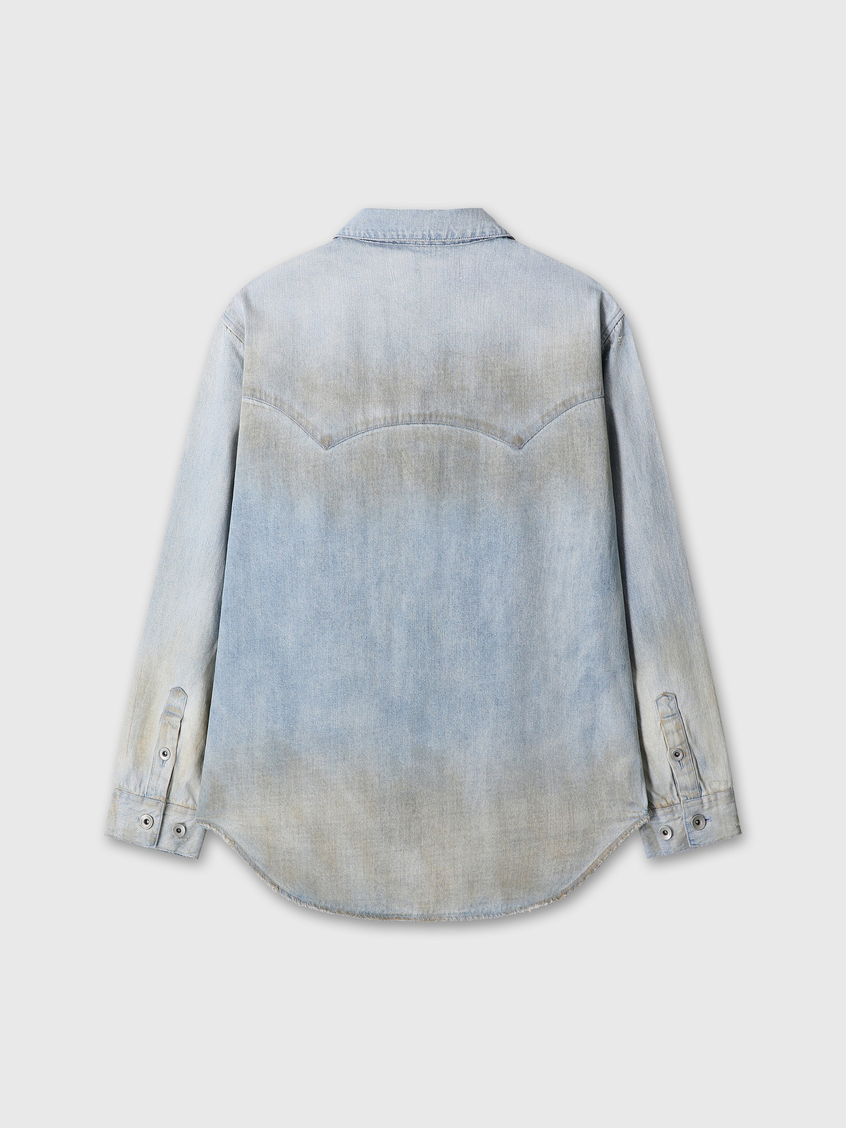 (W) HAND DISTRESSED VINTAGE RELAXED SHIRTS_ WASHED LIGHT BLUE
