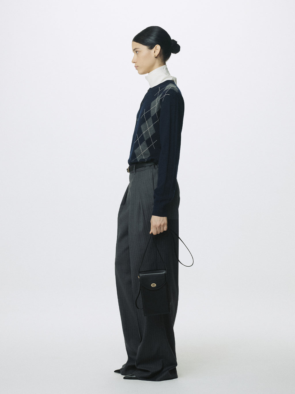 (W) STRIPED WOOL DOUBLE-PLEATED WIDE TROUSERS_ GREY STRIPE