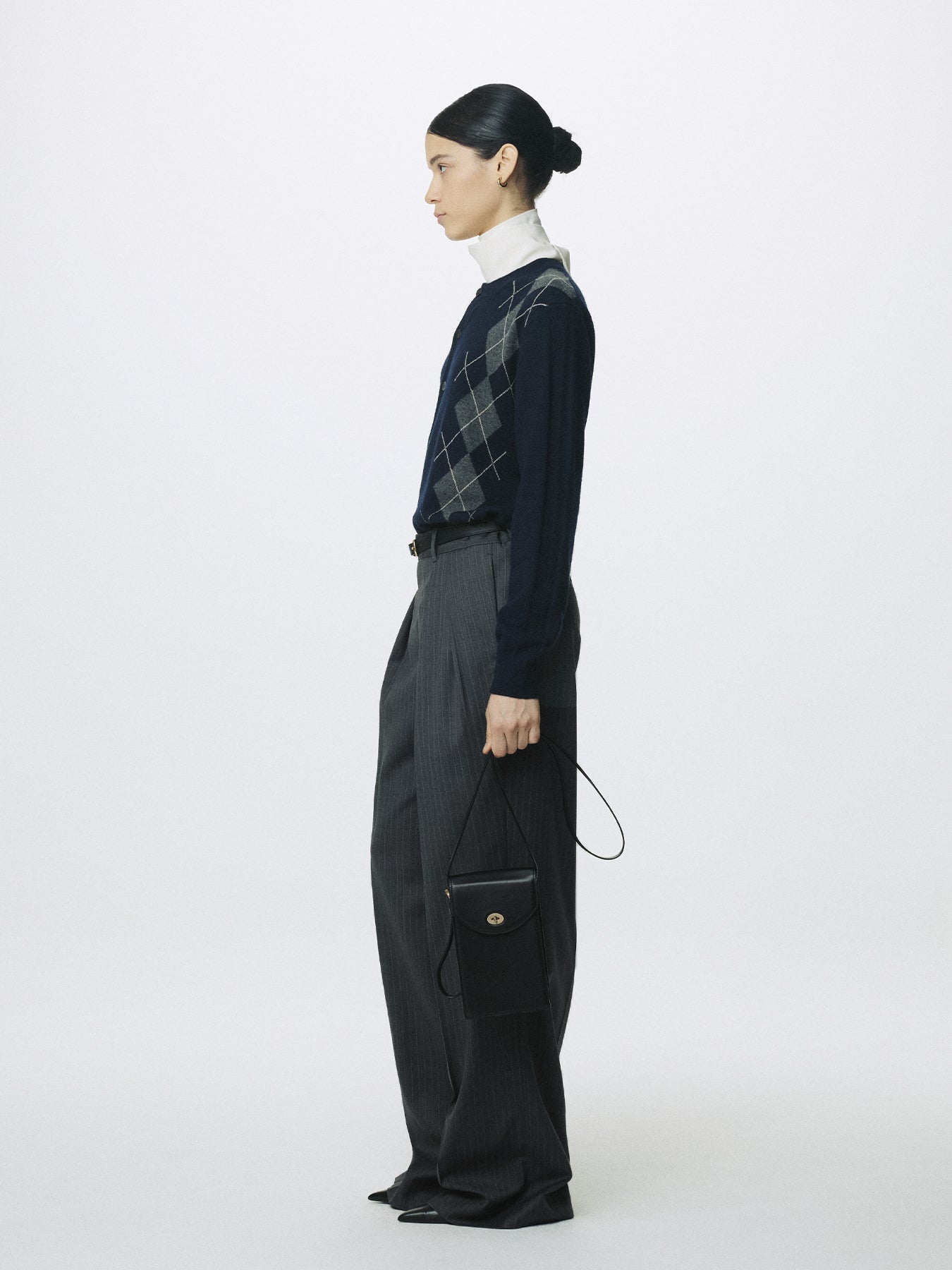 (W) STRIPED WOOL DOUBLE-PLEATED WIDE TROUSERS_ GREY STRIPE