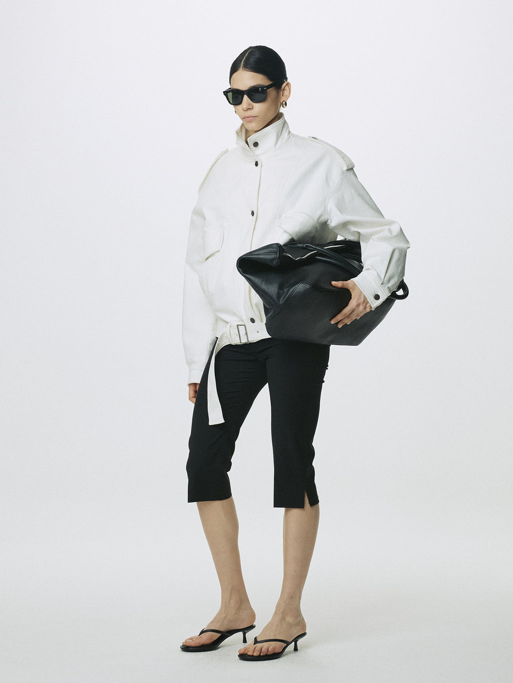(W) OVERSIZED DENIM BELTED JACKET_ OFF WHITE