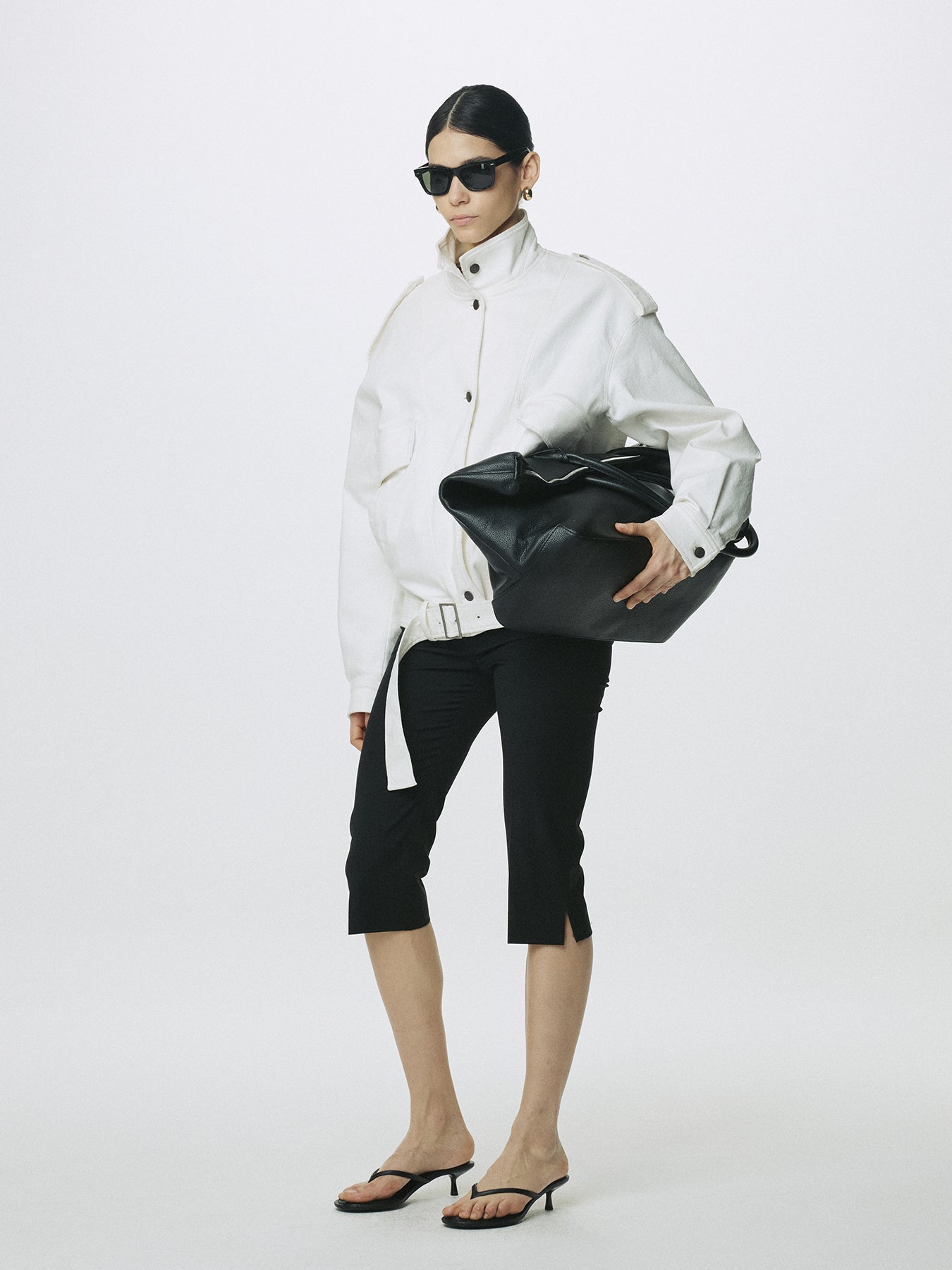 (W) OVERSIZED DENIM BELTED JACKET_ OFF WHITE