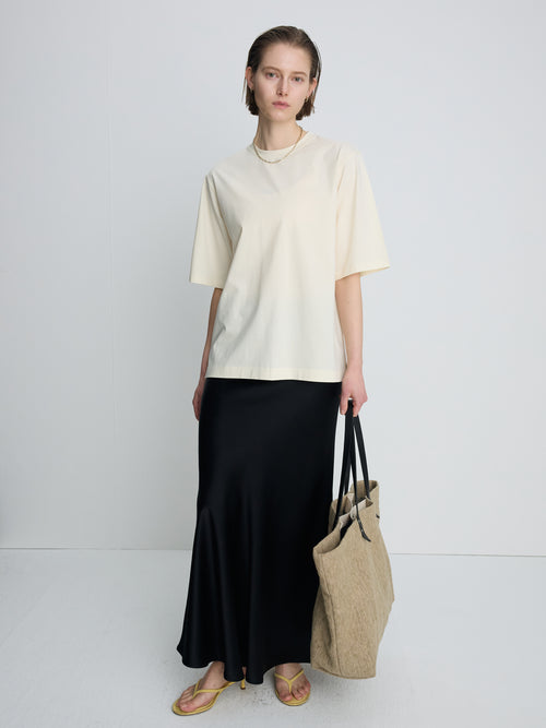 (W) HIGH-DENSITY RELAXED COTTON T-SHIRT_ PALE YELLOW