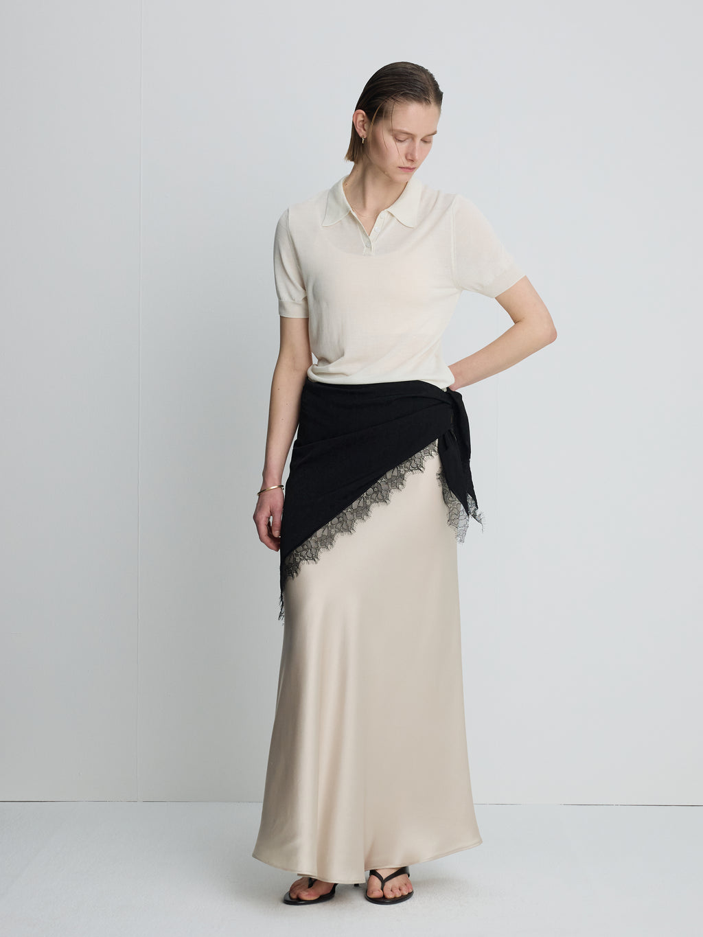 (W) SLIP MAXI SKIRT_ BEIGE