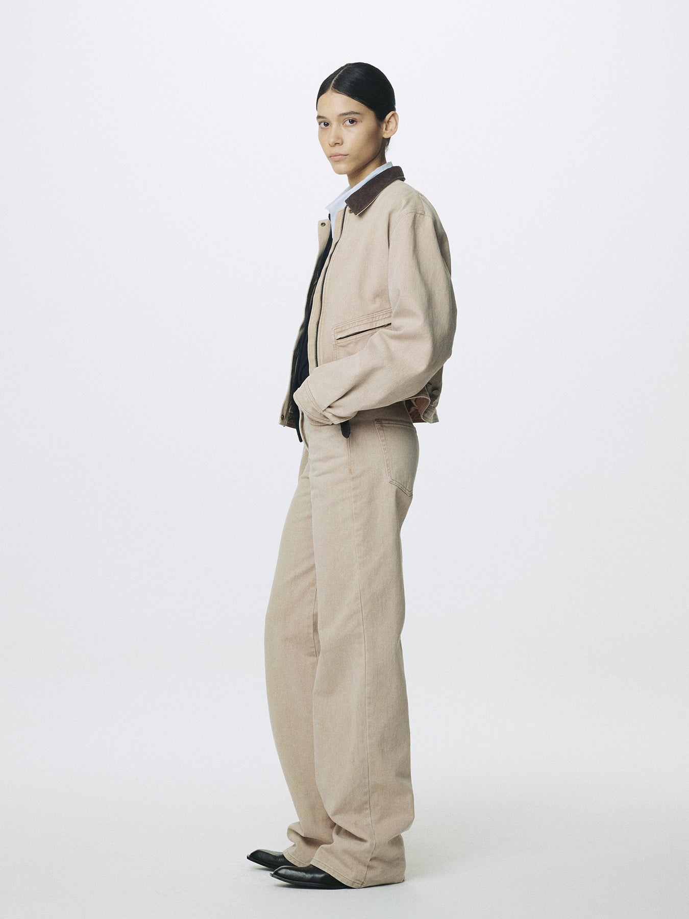 (W) CROPPED WORK JACKET_ WASHED BEIGE
