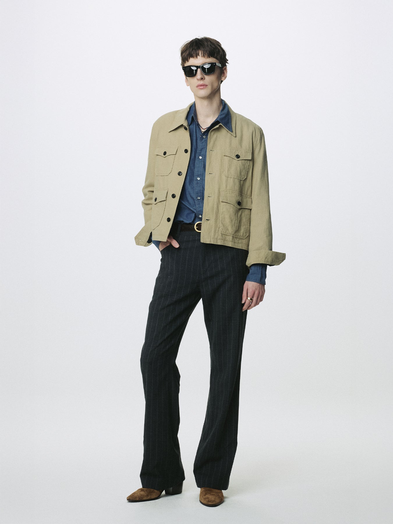 COTTON LINEN CROPPED SAFARI JACKET_ SAND