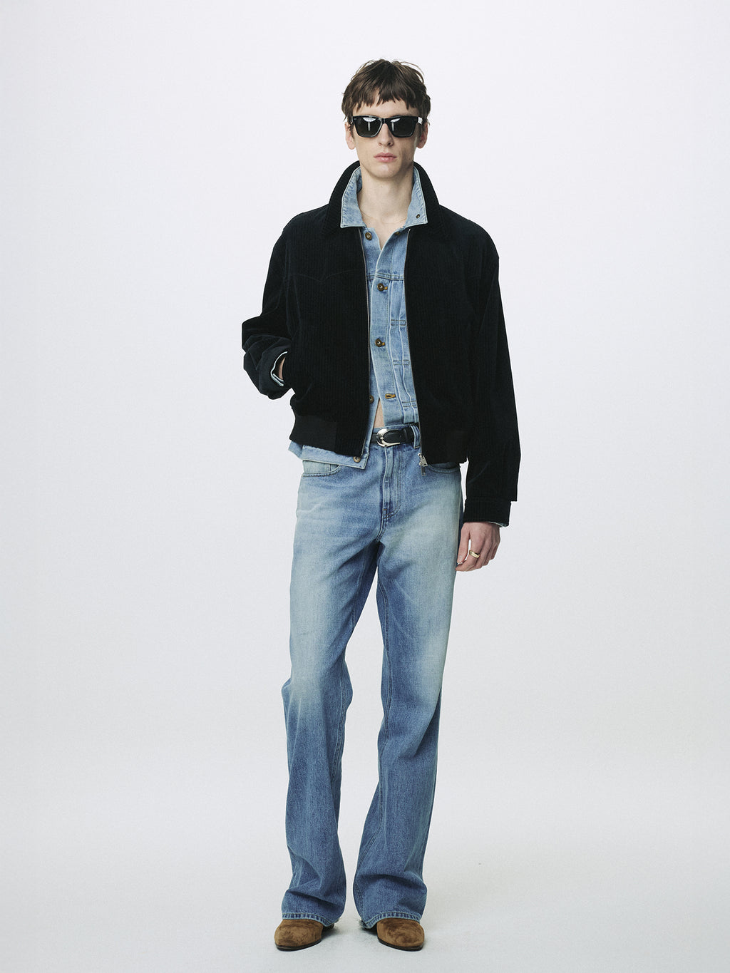 RIBBED VELVET WESTERN BLOUSON_ BLACK