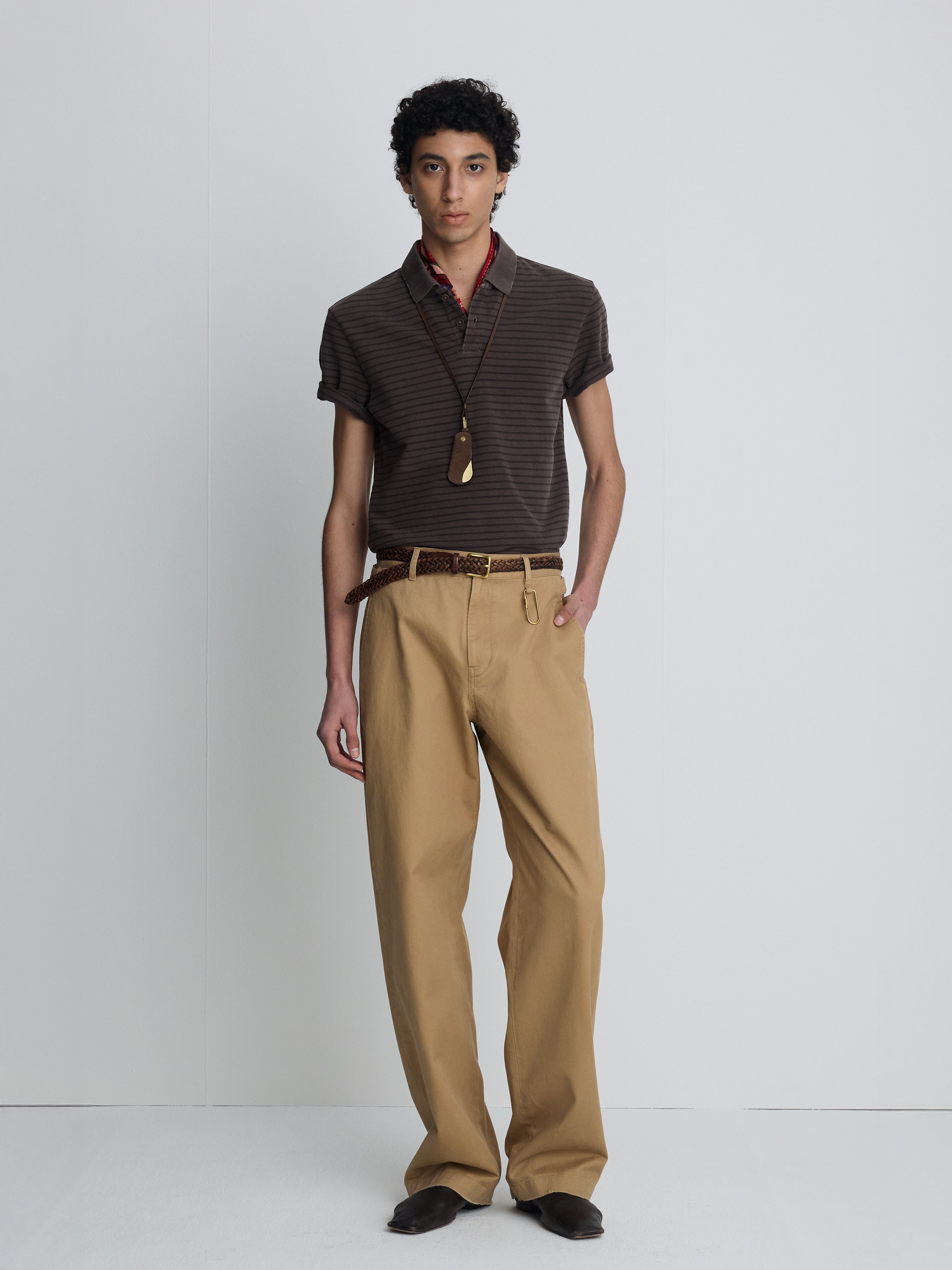 GARMENT DYED STRIPE PIQUÉ POLO_ FADED BROWN