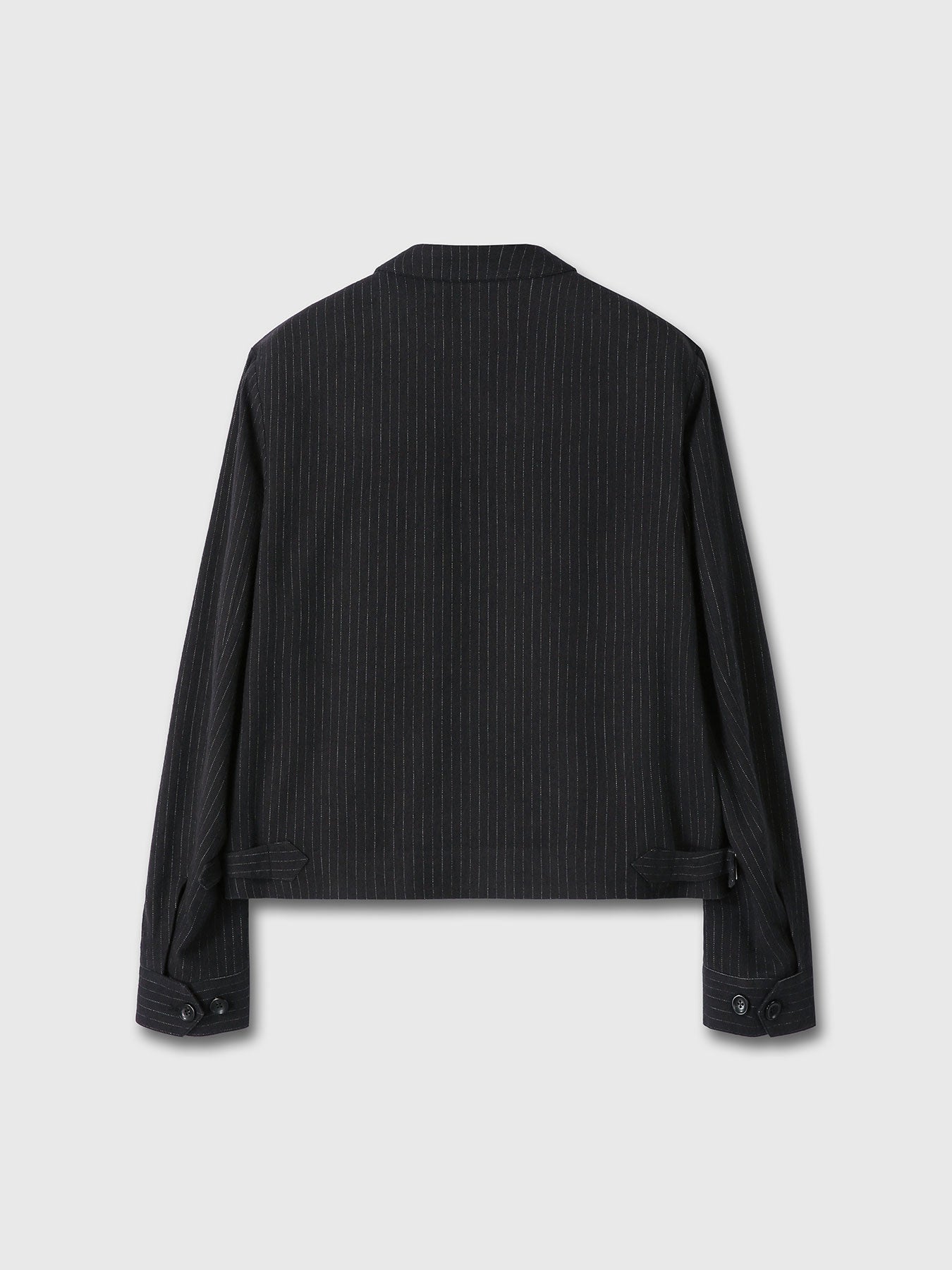WASHED STRIPED WOOL COTTON BLOUSON_ WASHED  BLACK