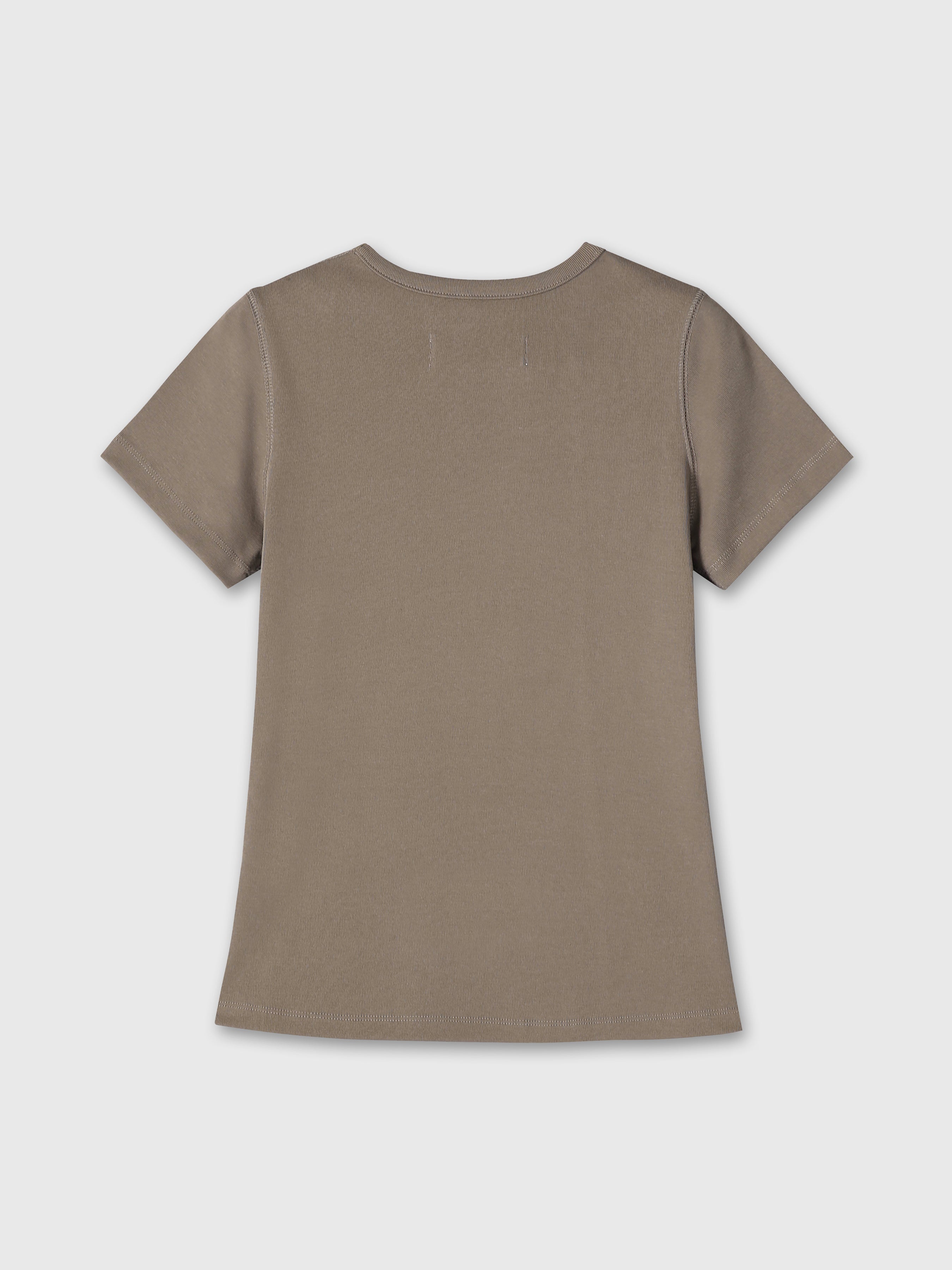 (W) RIBBED HALF SLEEVE T-SHIRTS_ TAUPE