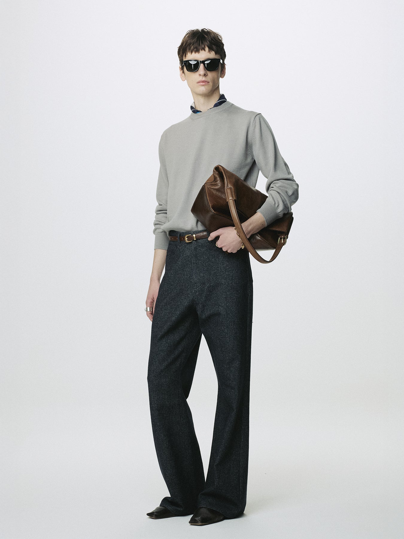 WOOL DENIM LOOSE FLARED JEANS_ DARK INDIGO