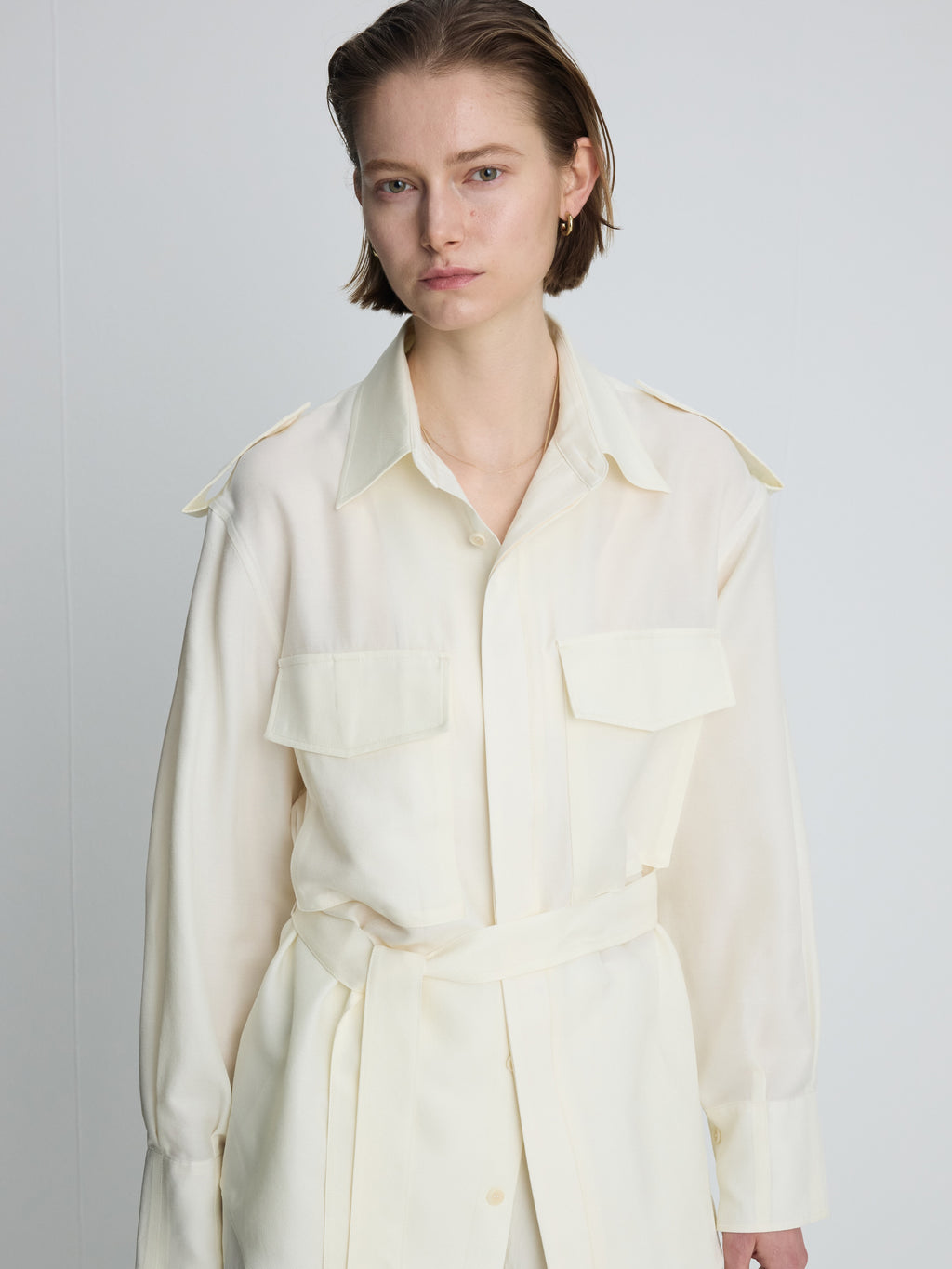 (W) SILK TWILL MILITARY FIELD SHIRT JACKET_ IVORY