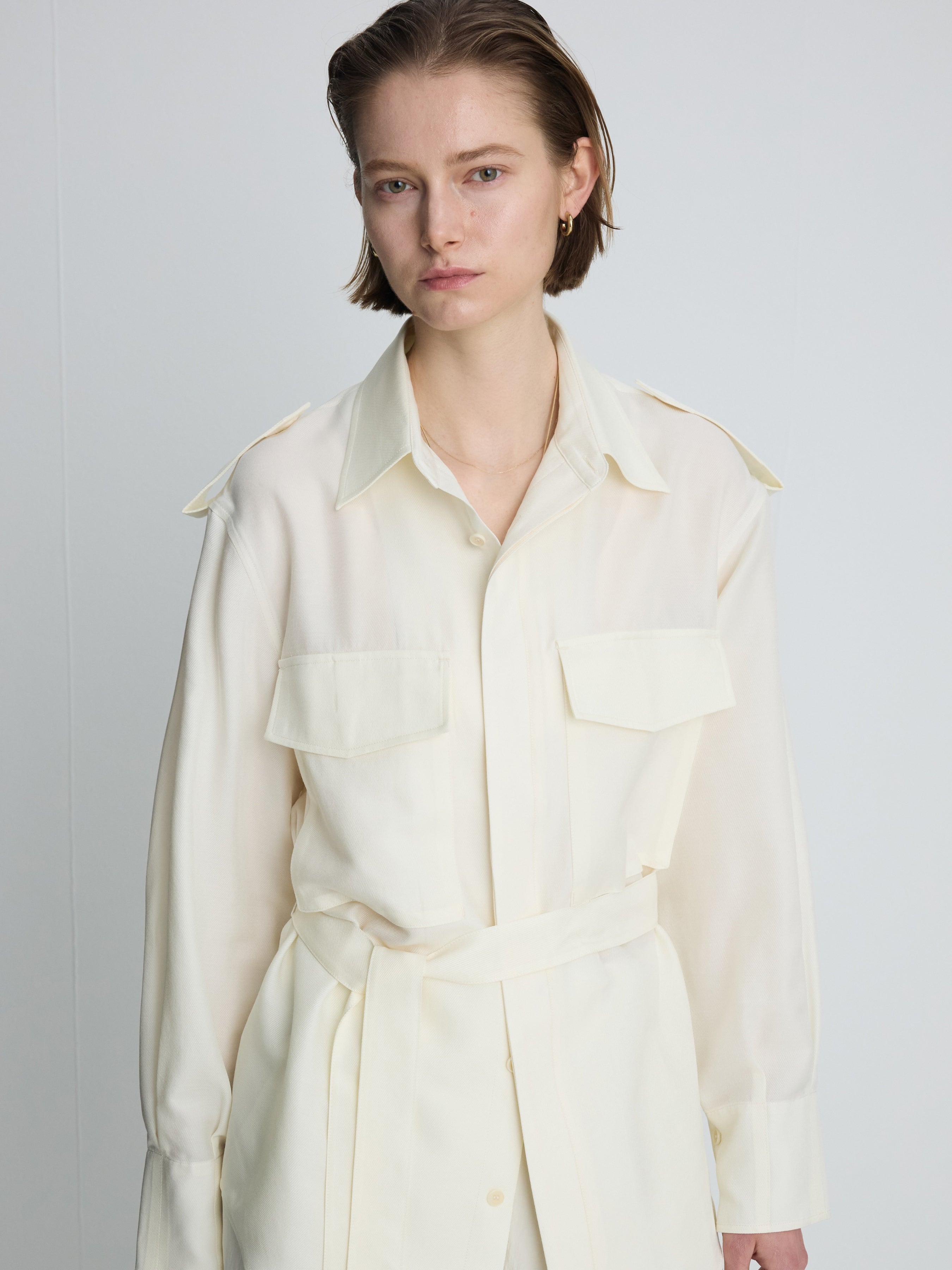 (W) SILK TWILL MILITARY FIELD SHIRT JACKET_ IVORY