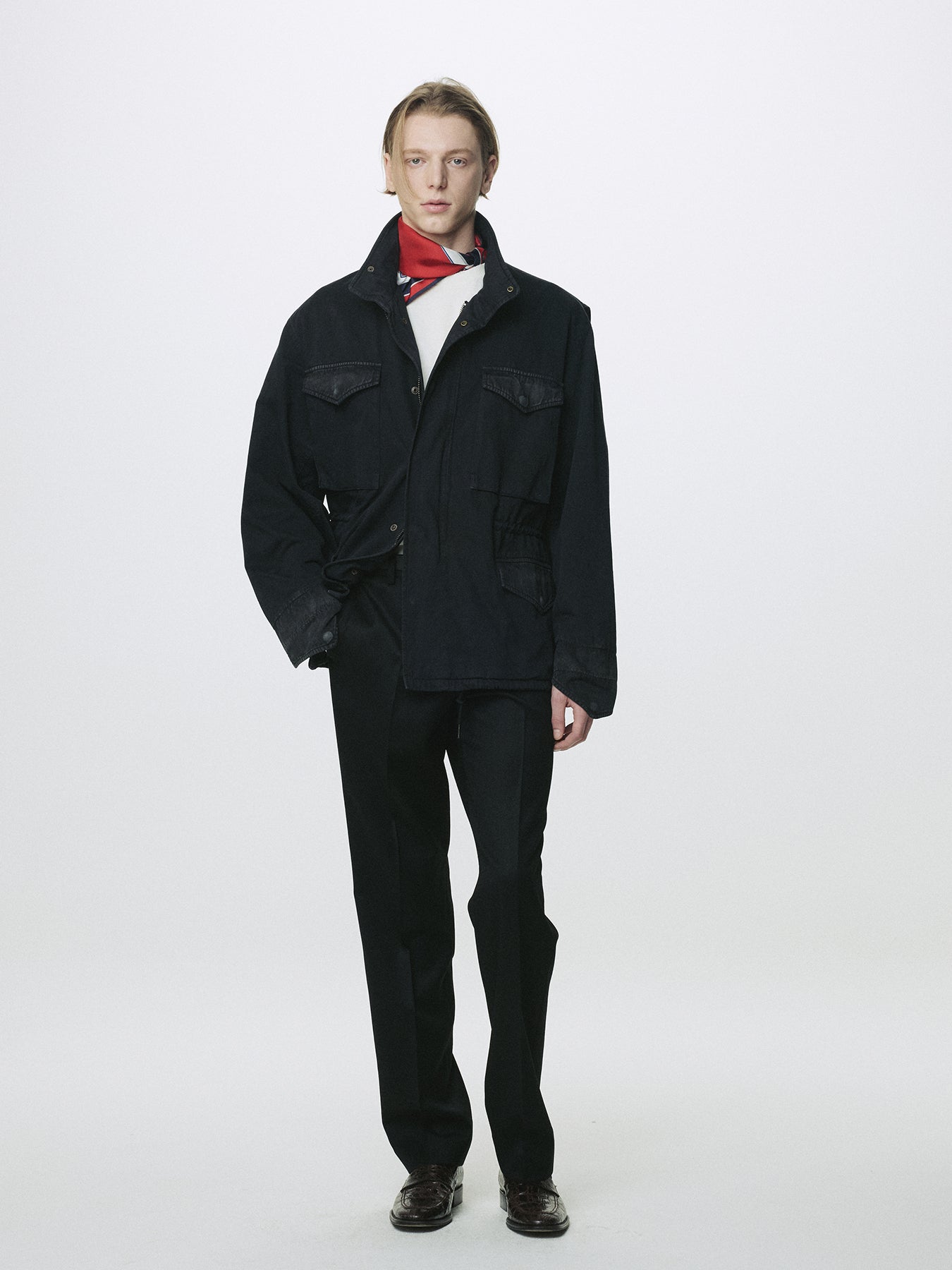 GARMENT DYED COTTON FIELD JACKET_ FADED BLACK