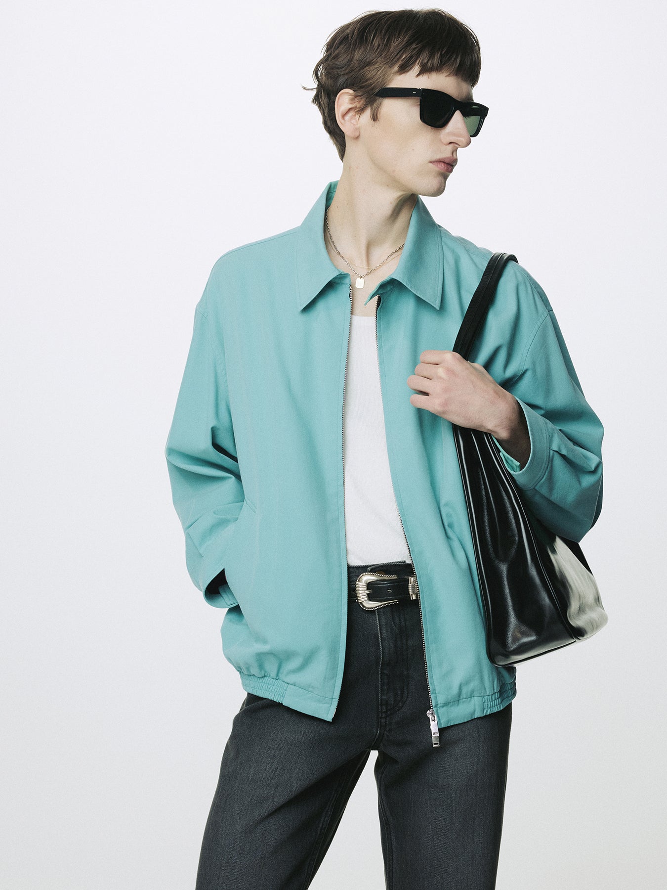 WASHED COTTON LYOCELL BLOUSON JACKET_ TURQUOISE