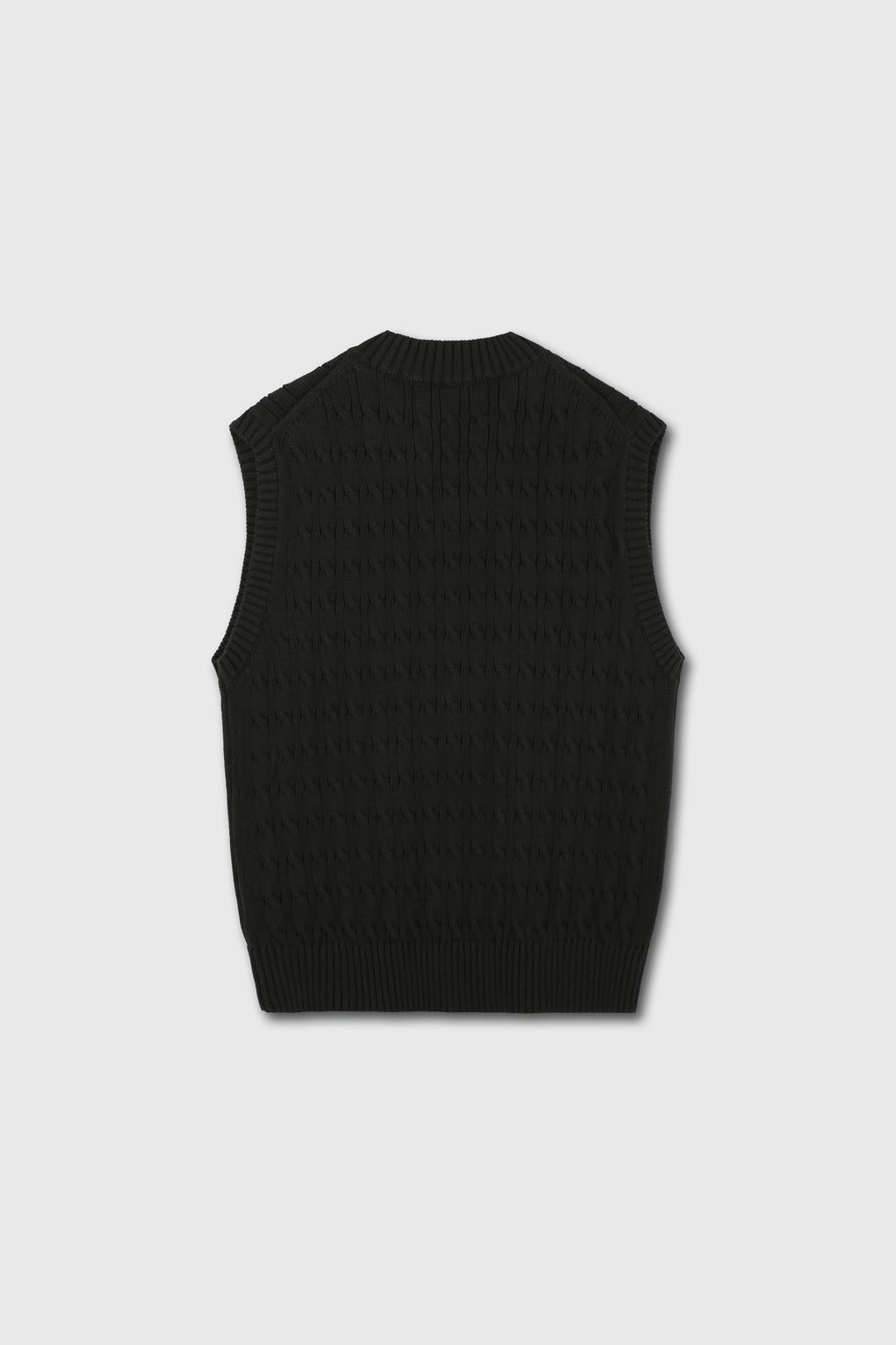 Cotton Twist V-Cable knit Vest_ Black